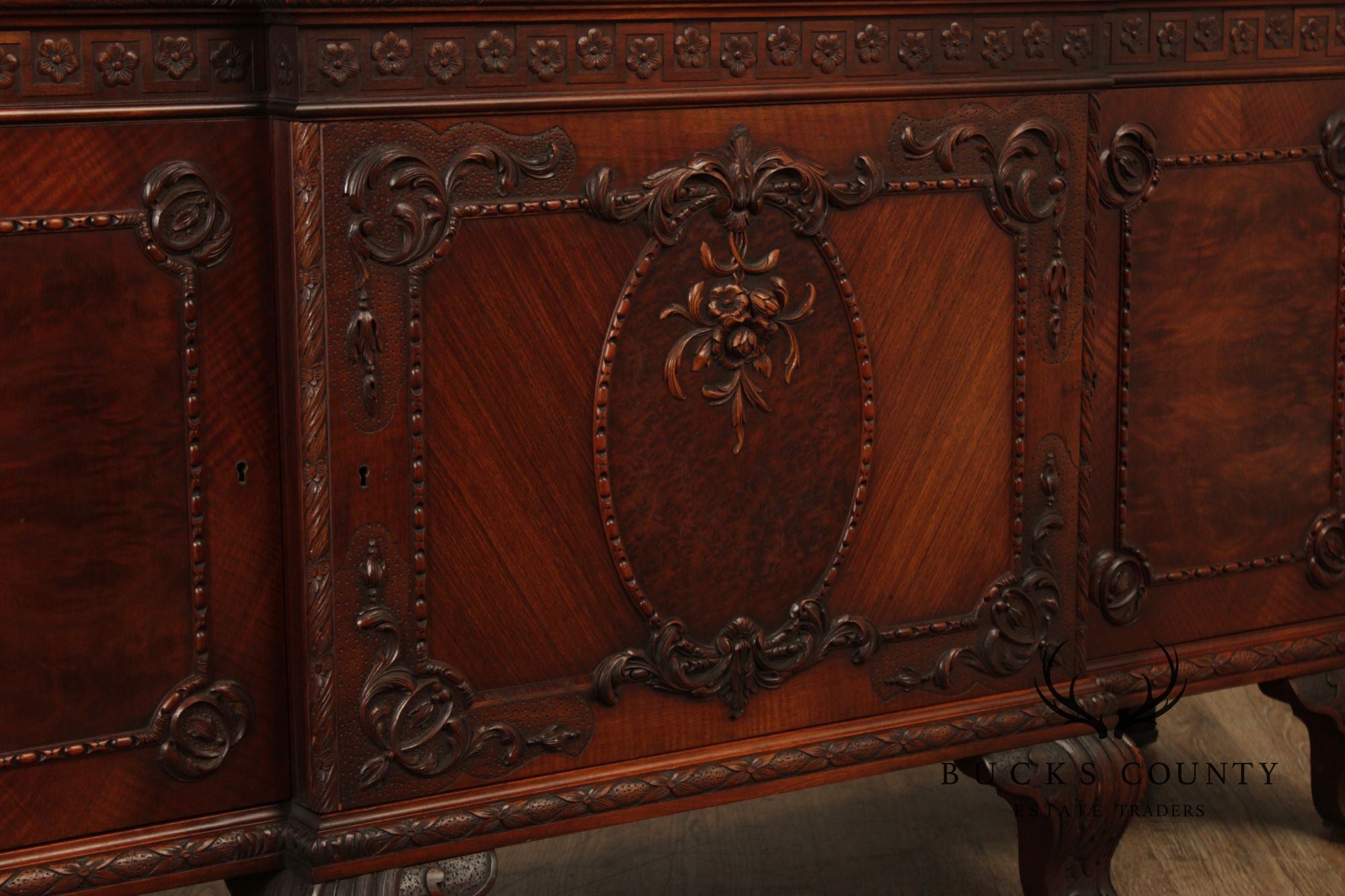 Georgian Style Hand Painted Mahogany Breakfront Cabinet