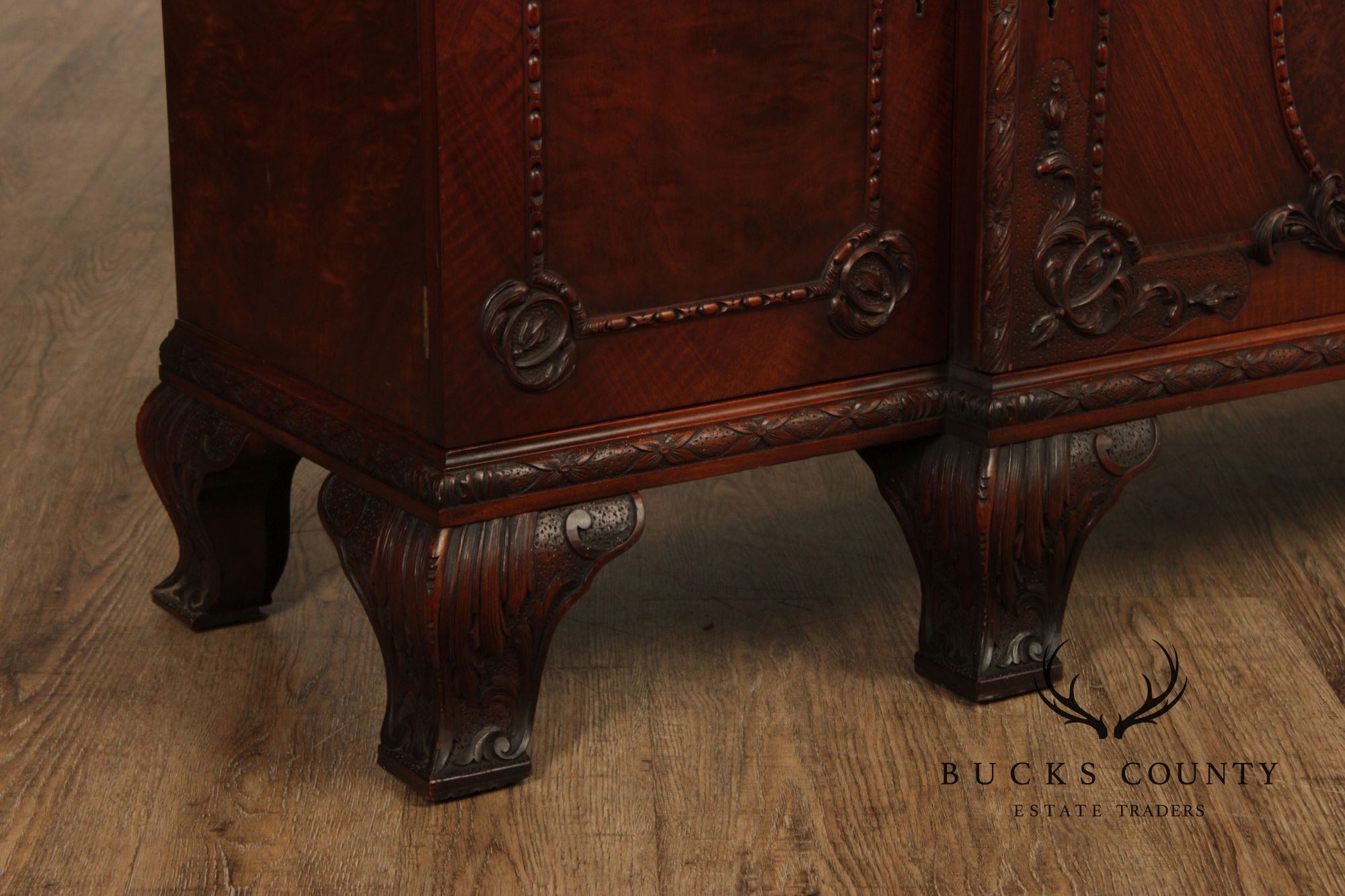 Georgian Style Hand Painted Mahogany Breakfront Cabinet