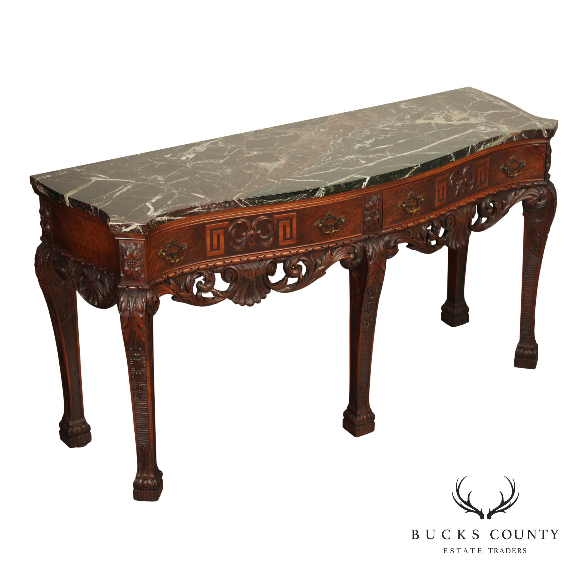 Irish Georgian Style Carved Mahogany Marble Top Sideboard