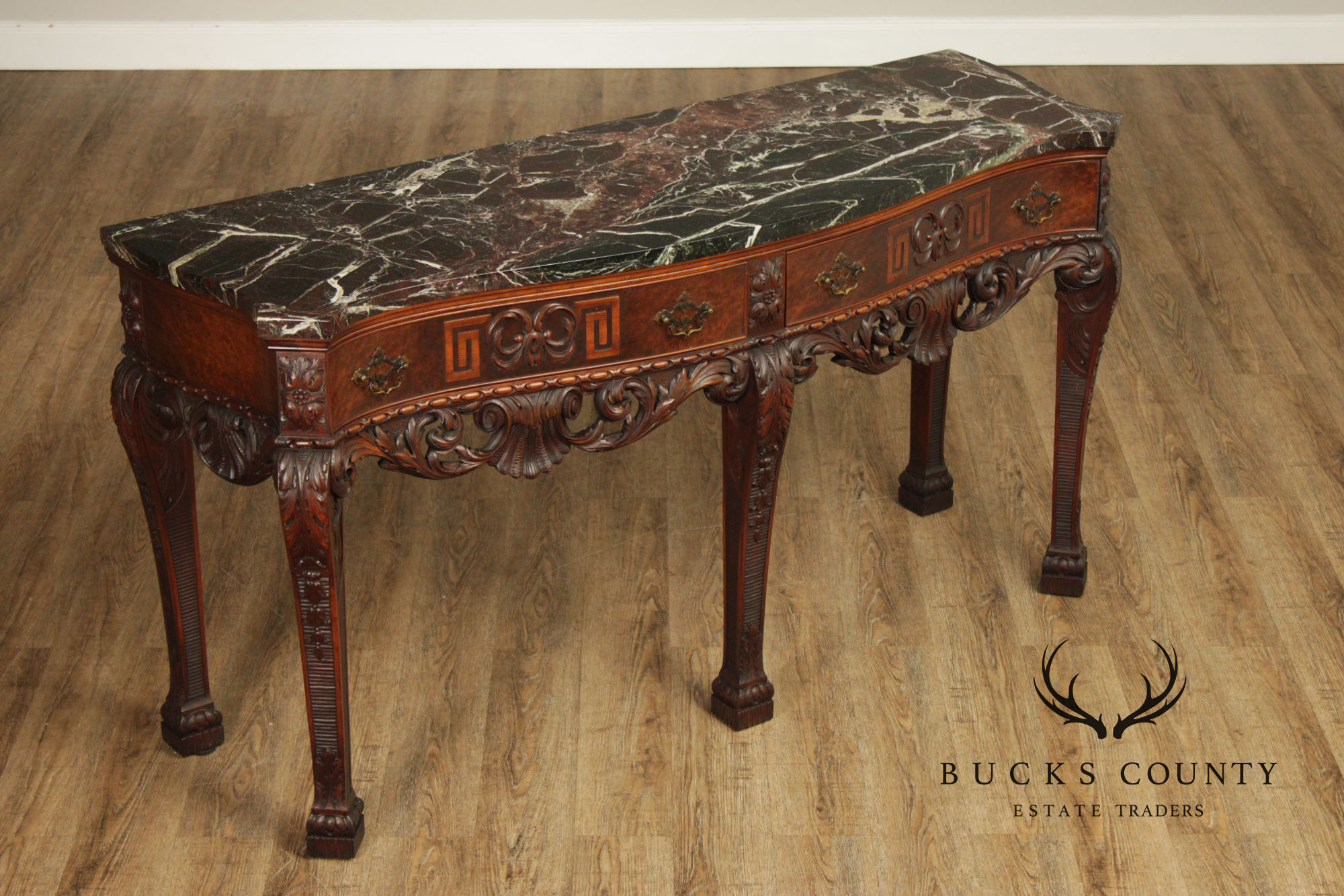 Irish Georgian Style Carved Mahogany Marble Top Sideboard
