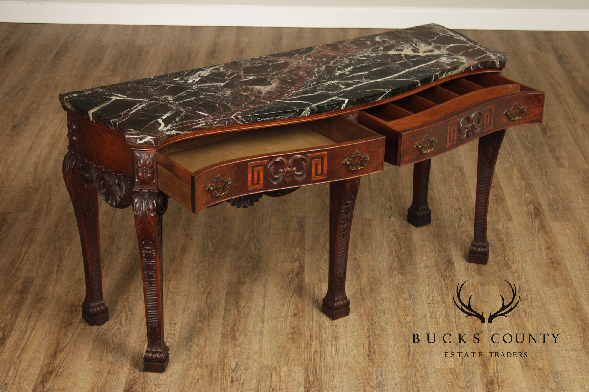 Irish Georgian Style Carved Mahogany Marble Top Sideboard