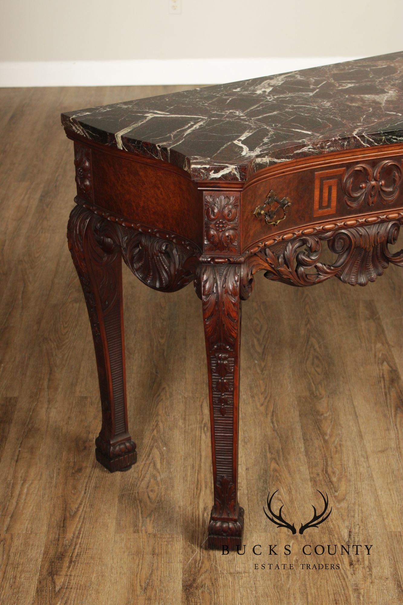 Irish Georgian Style Carved Mahogany Marble Top Sideboard