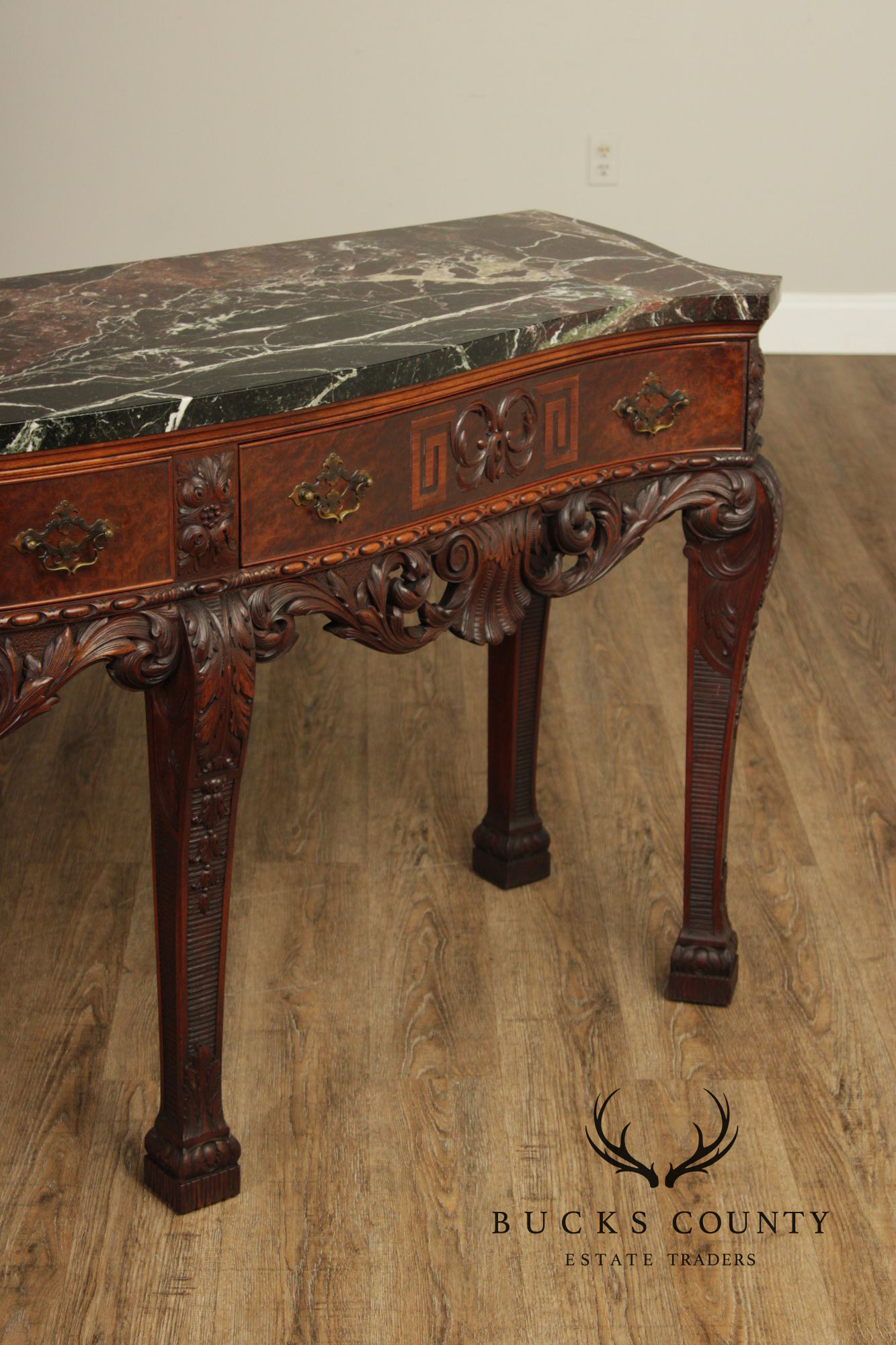 Irish Georgian Style Carved Mahogany Marble Top Sideboard