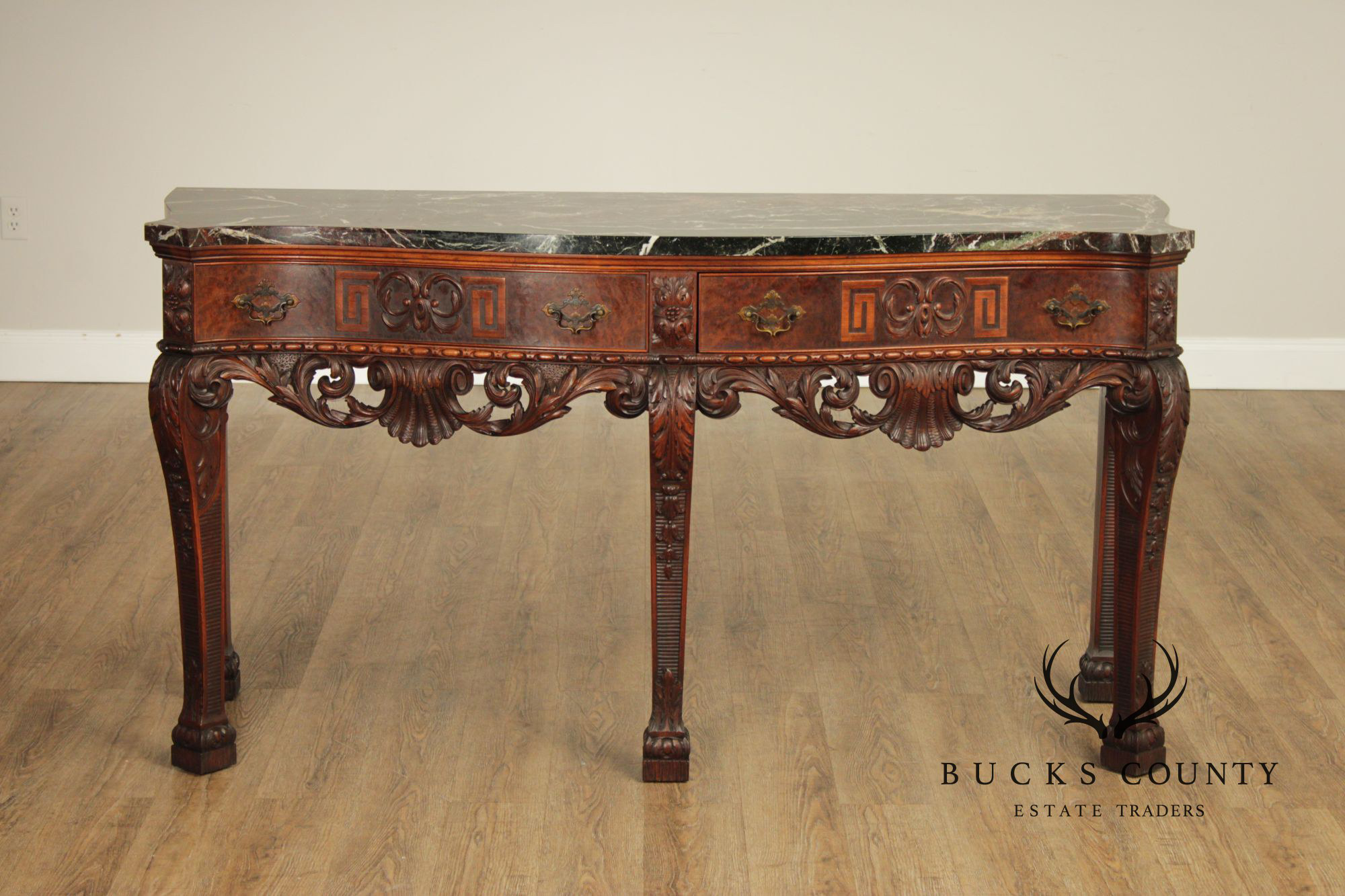 Irish Georgian Style Carved Mahogany Marble Top Sideboard