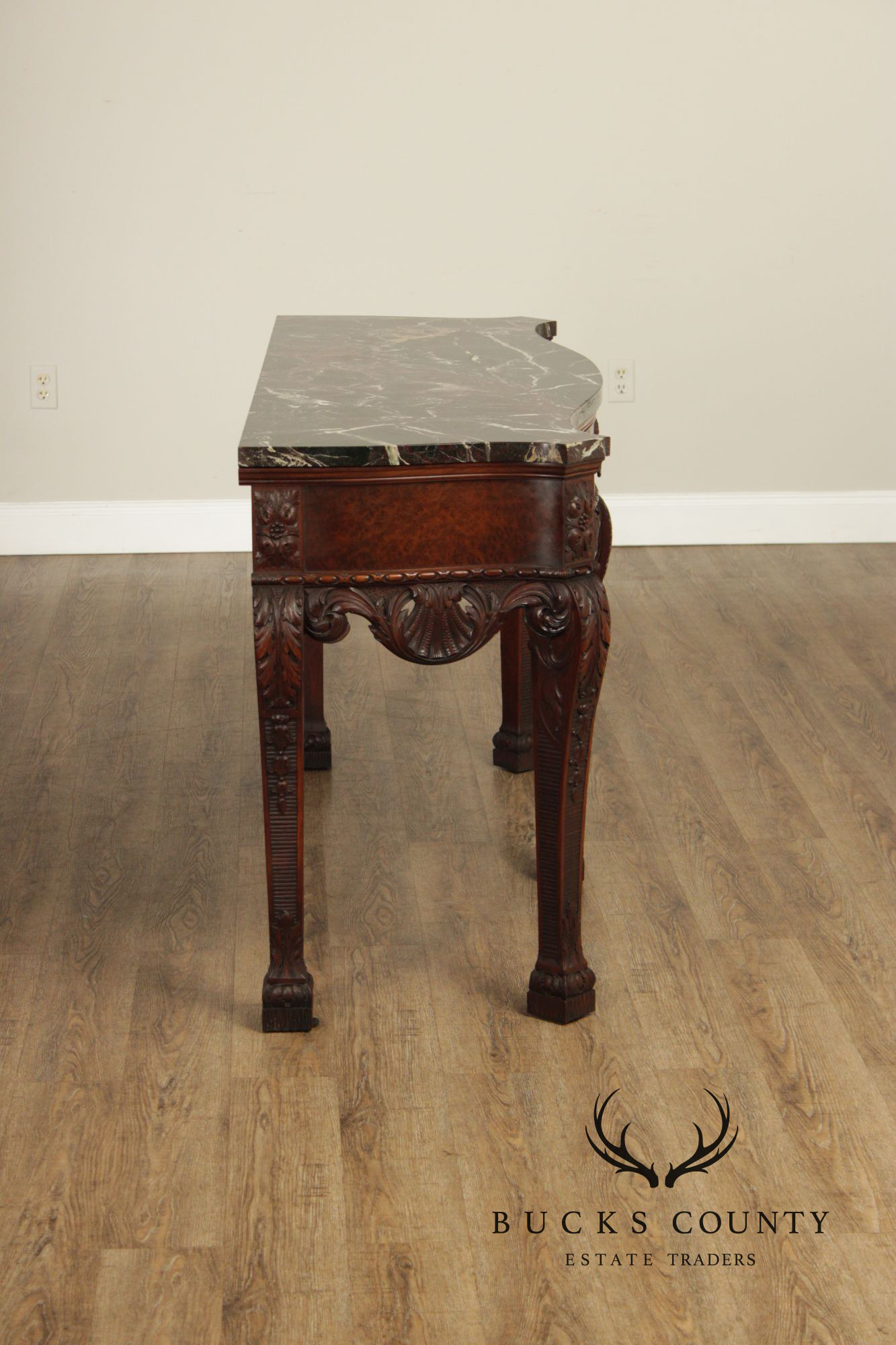 Irish Georgian Style Carved Mahogany Marble Top Sideboard