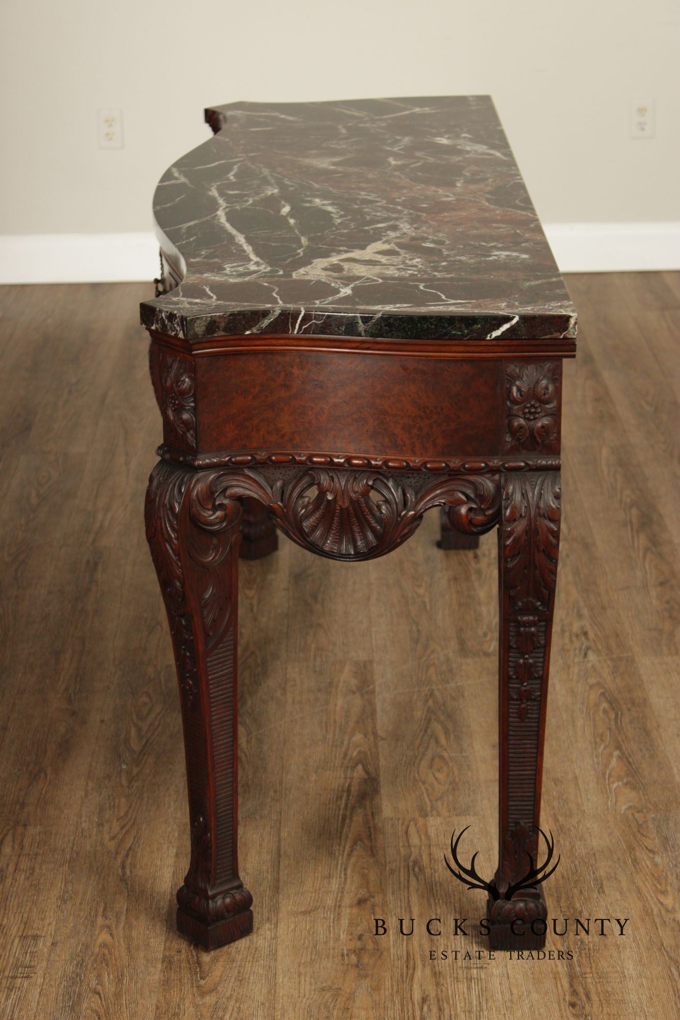 Irish Georgian Style Carved Mahogany Marble Top Sideboard