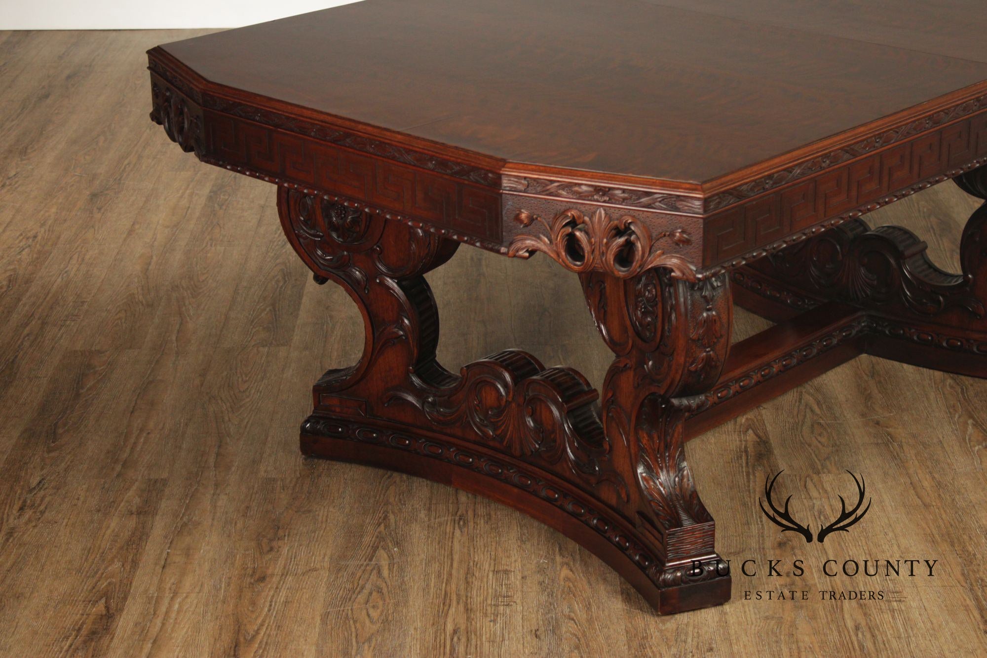 Exceptional Renaissance Revival Style Carved Mahogany Expandable Dining Table