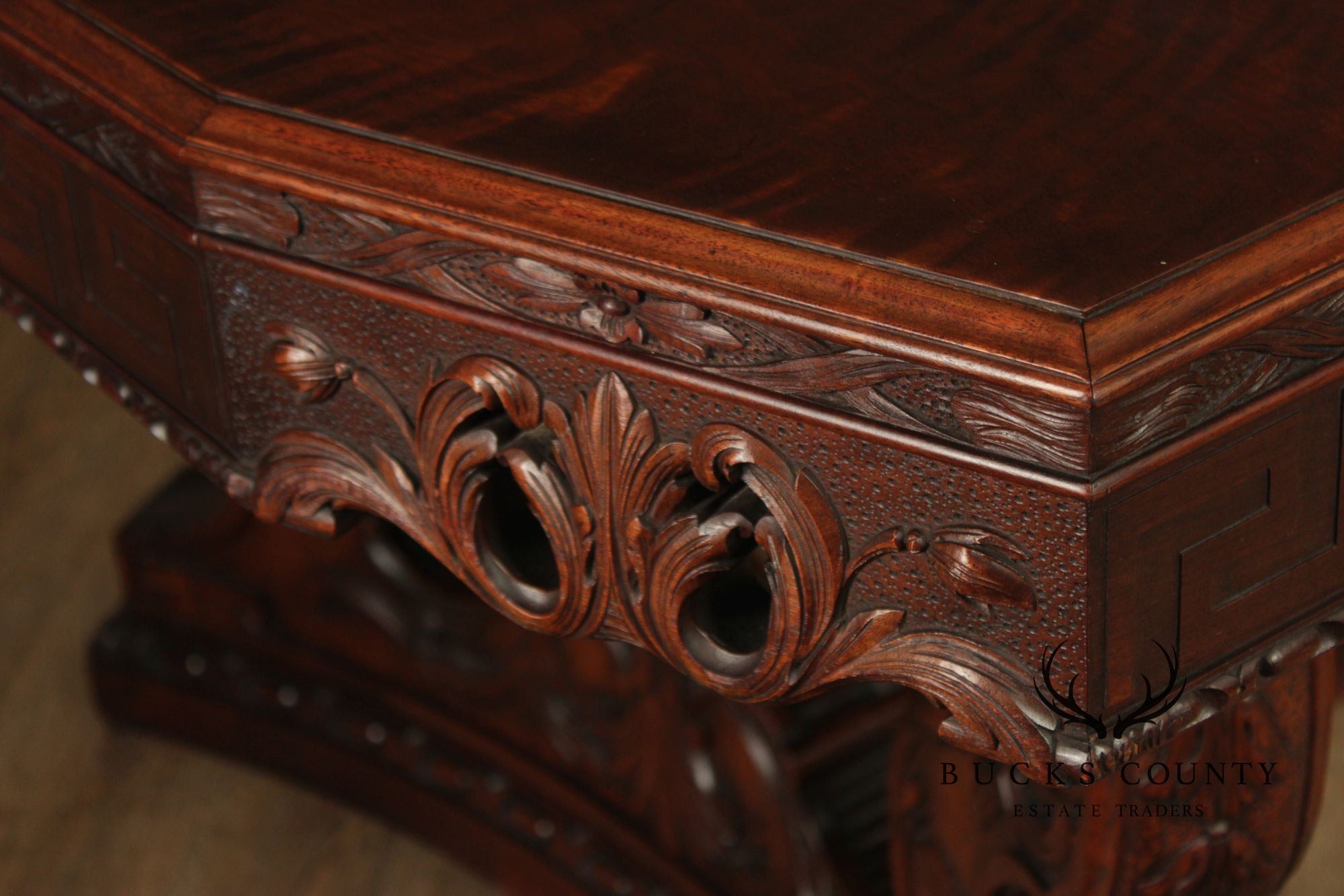 Exceptional Renaissance Revival Style Carved Mahogany Expandable Dining Table