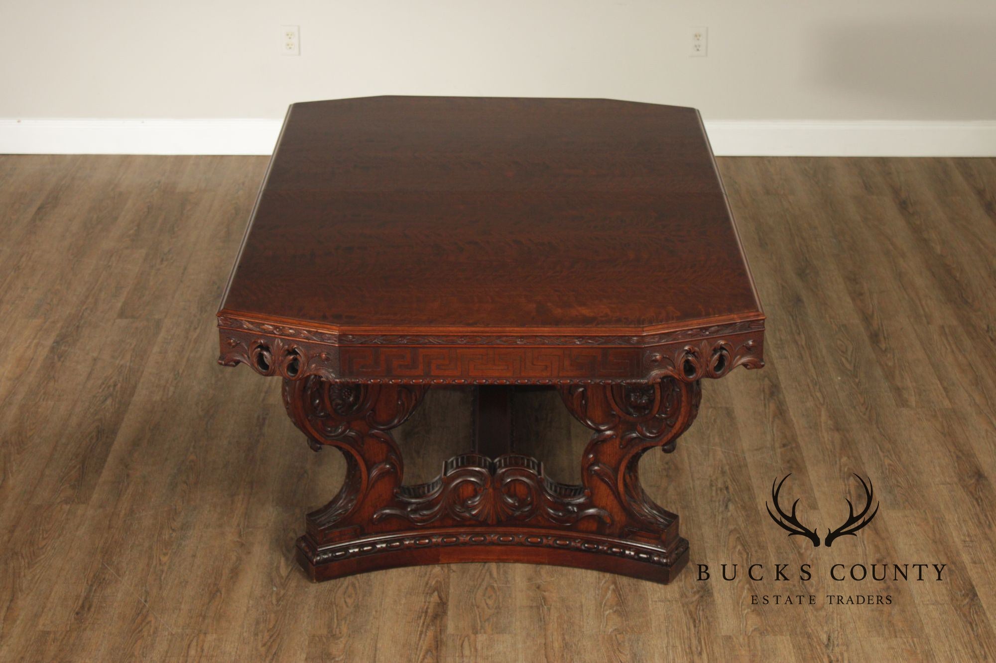 Exceptional Renaissance Revival Style Carved Mahogany Expandable Dining Table