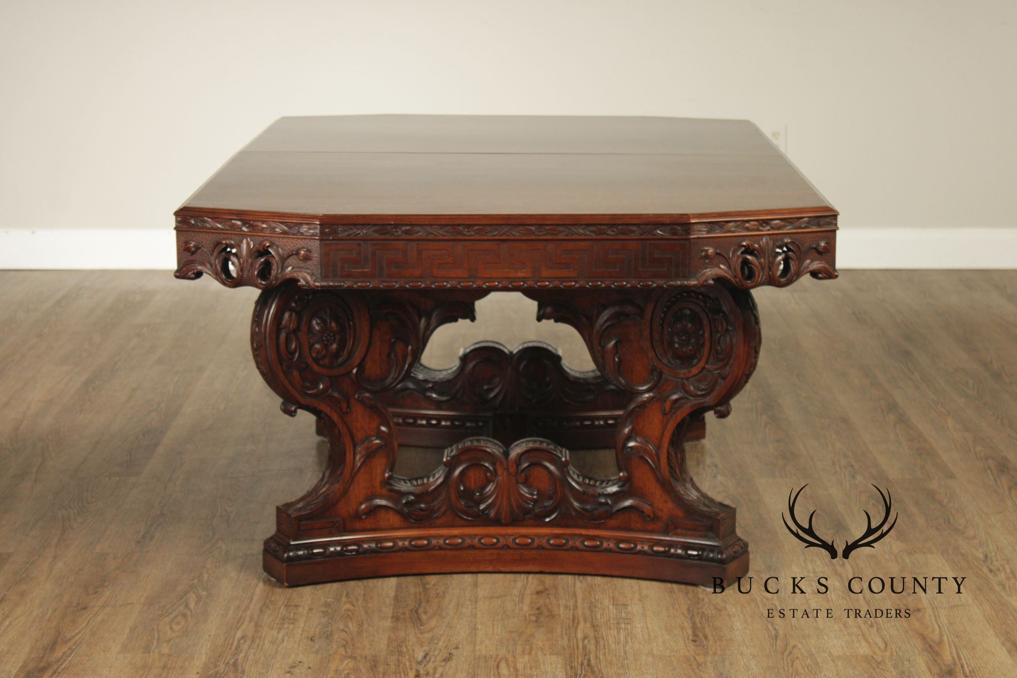 Exceptional Renaissance Revival Style Carved Mahogany Expandable Dining Table