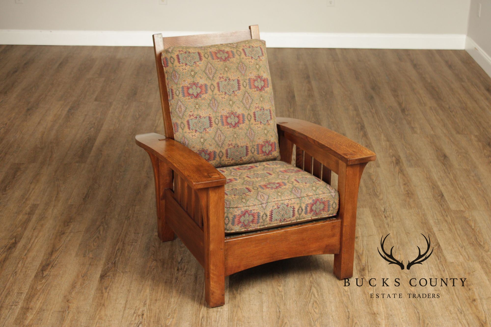 Stickley Mission Oak Collection Bow Arm Morris Chair and Ottoman