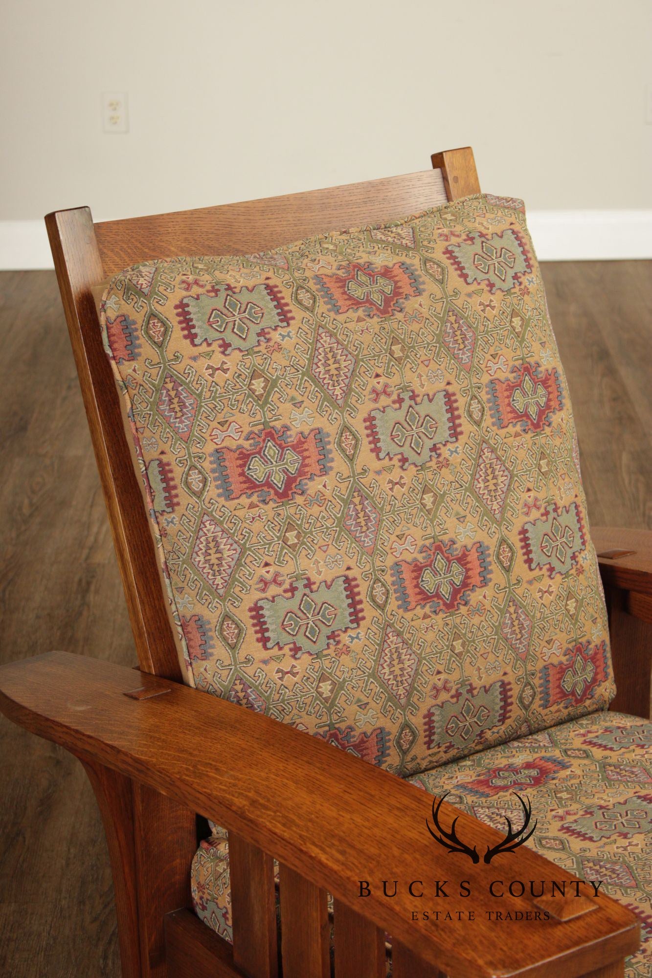 Stickley Mission Oak Collection Bow Arm Morris Chair and Ottoman