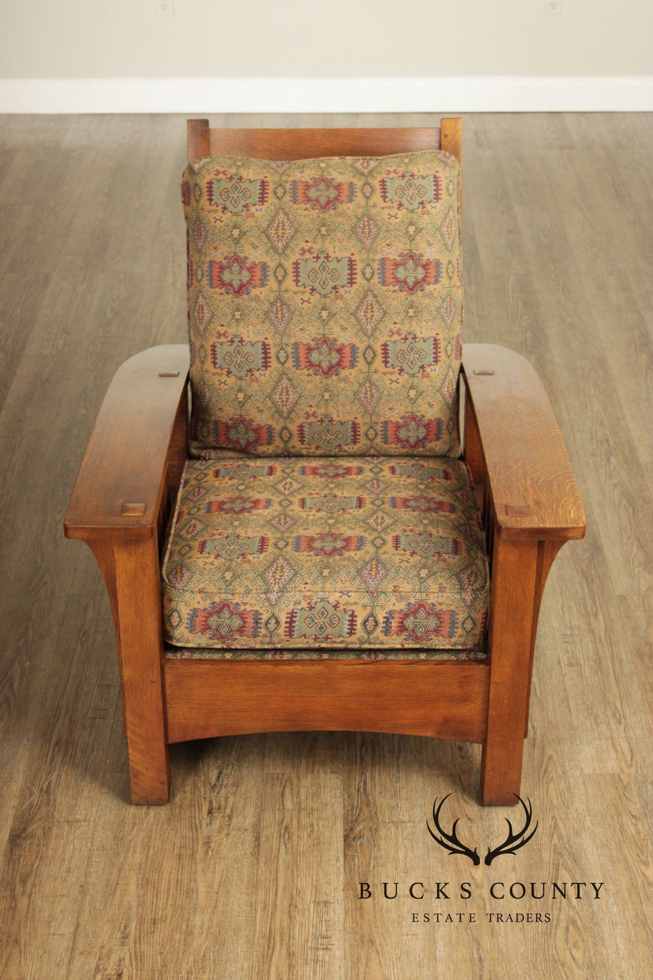 Stickley Mission Oak Collection Bow Arm Morris Chair and Ottoman