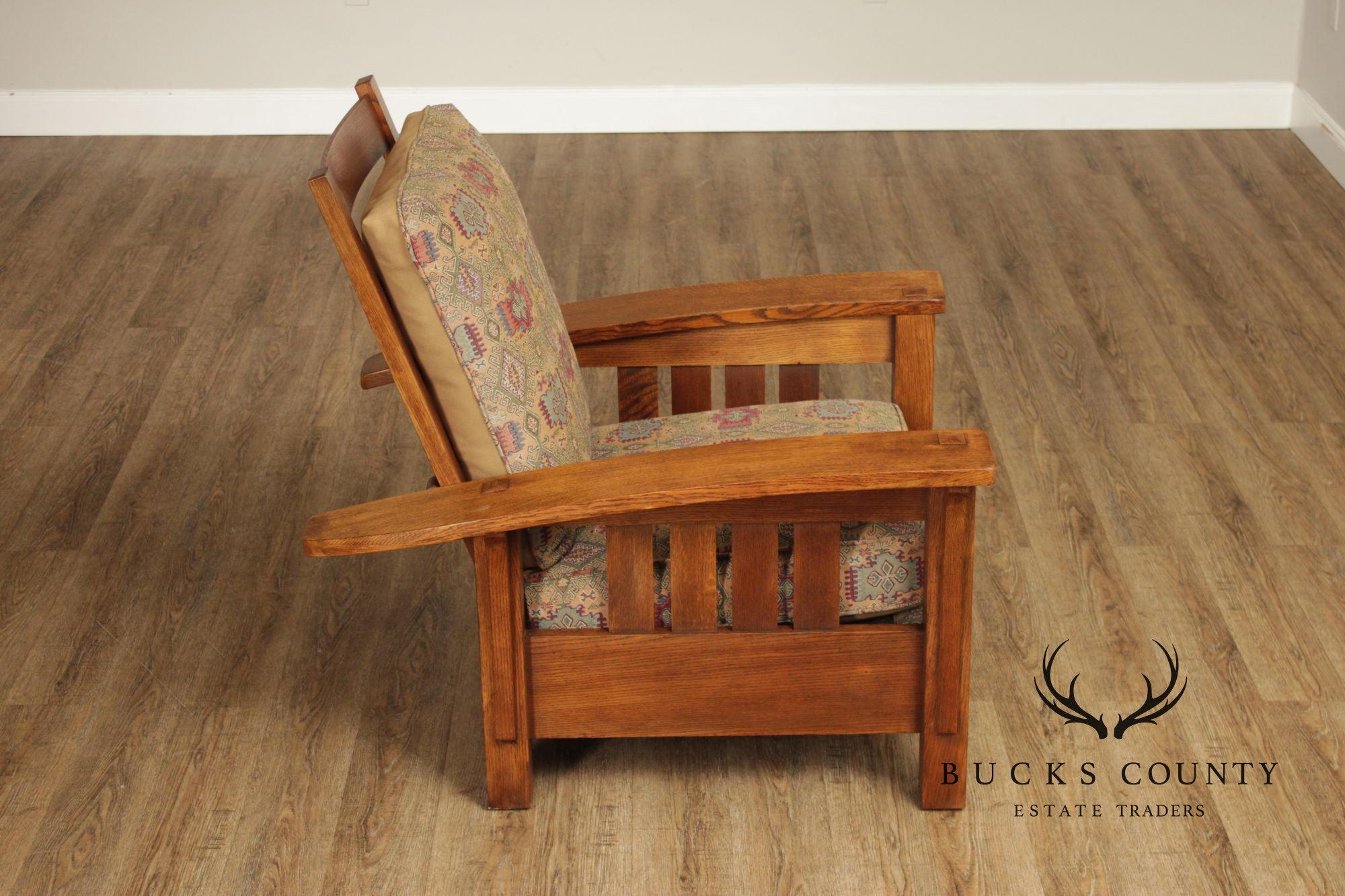Stickley Mission Oak Collection Bow Arm Morris Chair and Ottoman