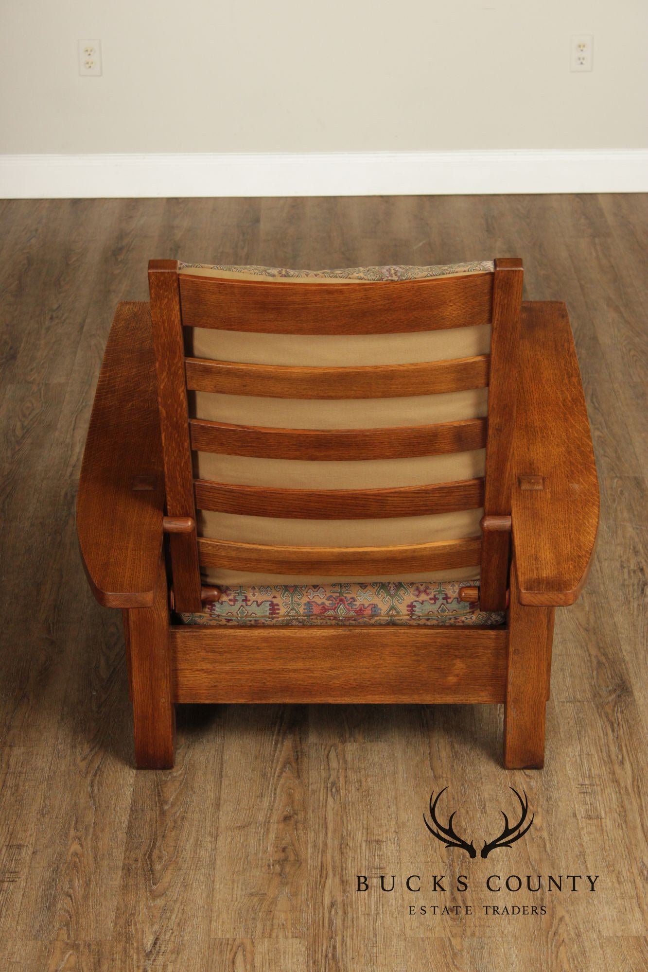 Stickley Mission Oak Collection Bow Arm Morris Chair and Ottoman