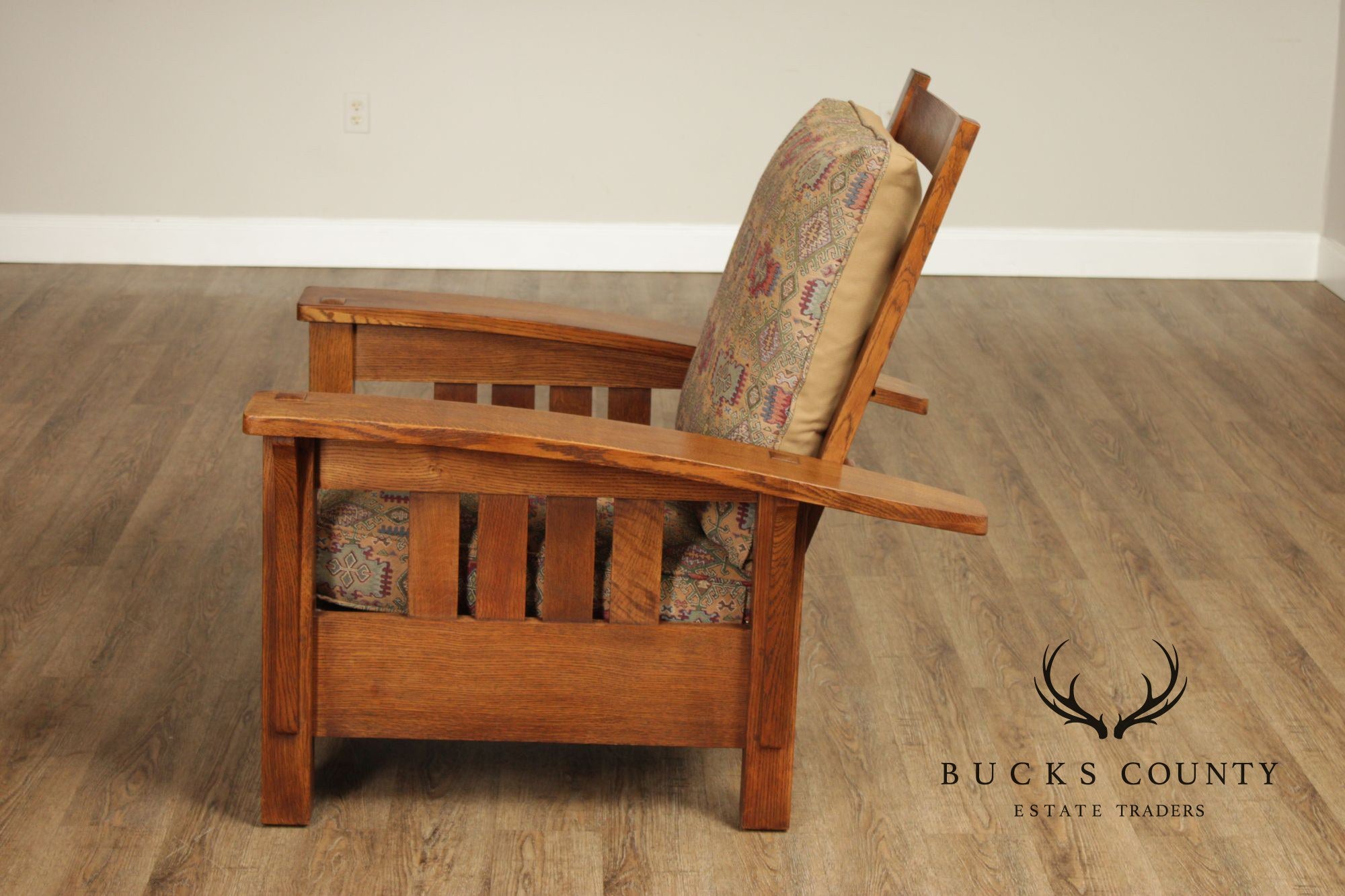 Stickley Mission Oak Collection Bow Arm Morris Chair and Ottoman