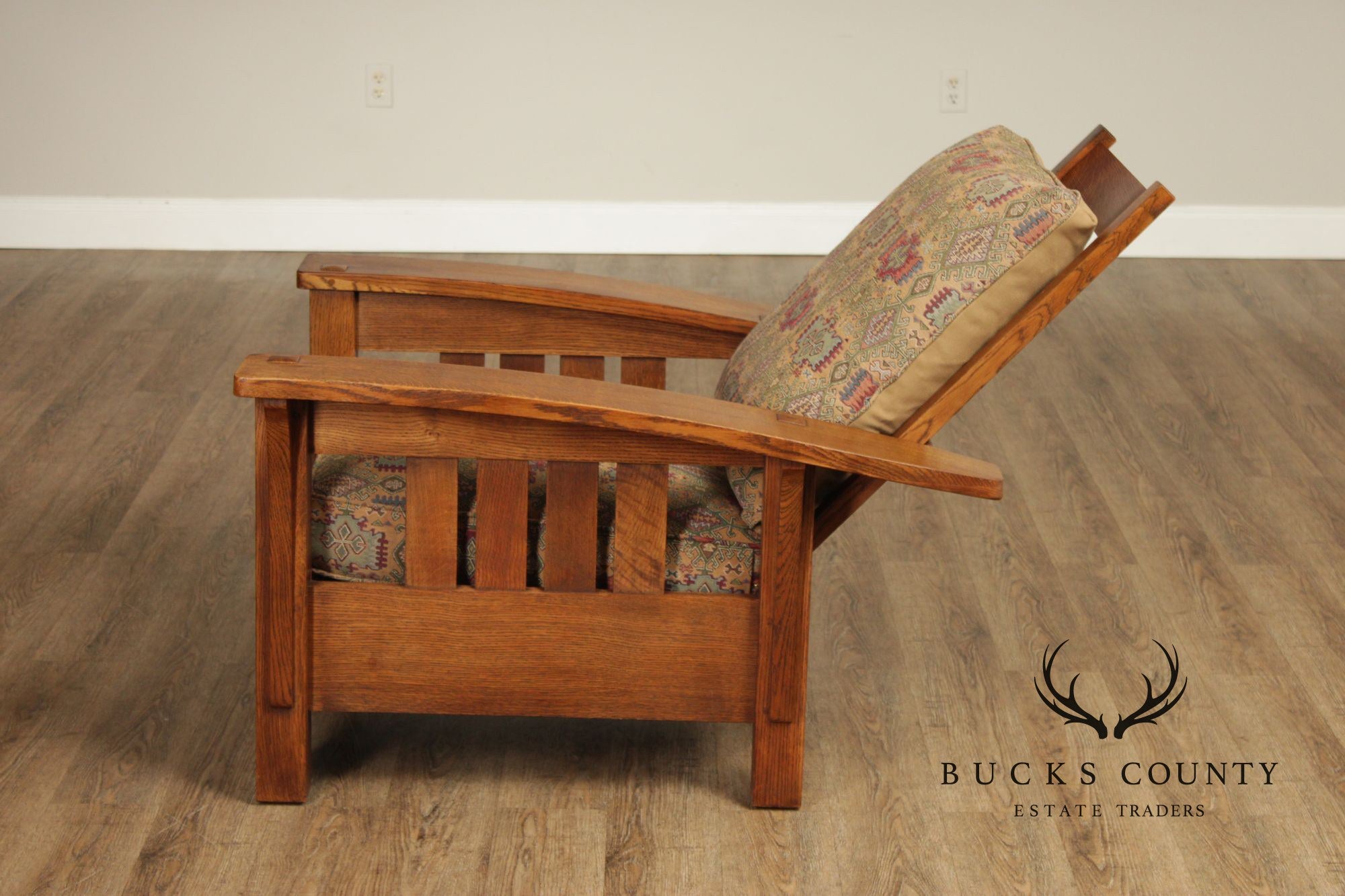 Stickley Mission Oak Collection Bow Arm Morris Chair and Ottoman