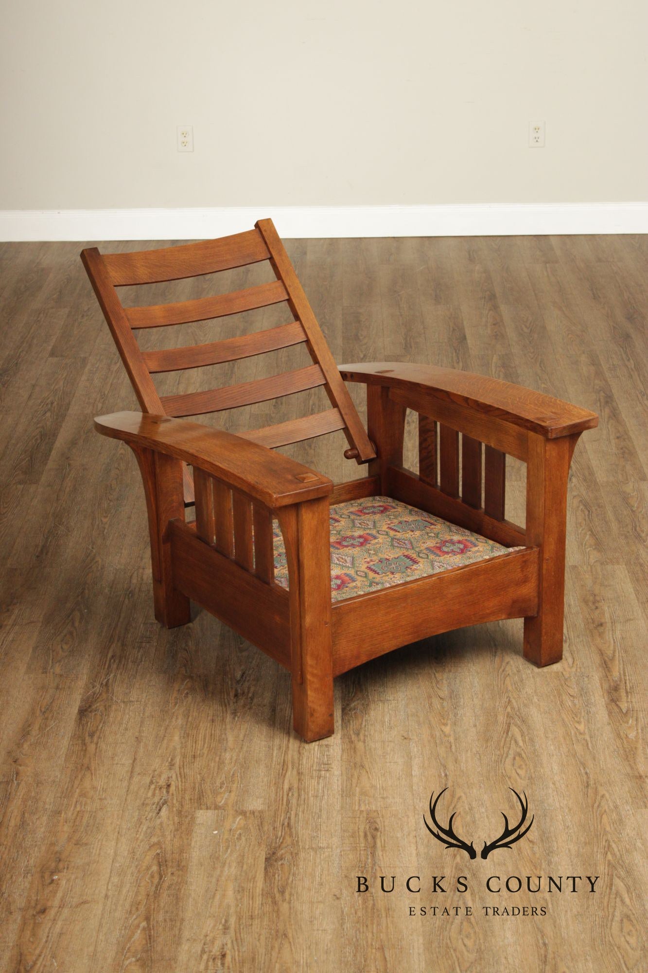 Stickley Mission Oak Collection Bow Arm Morris Chair and Ottoman