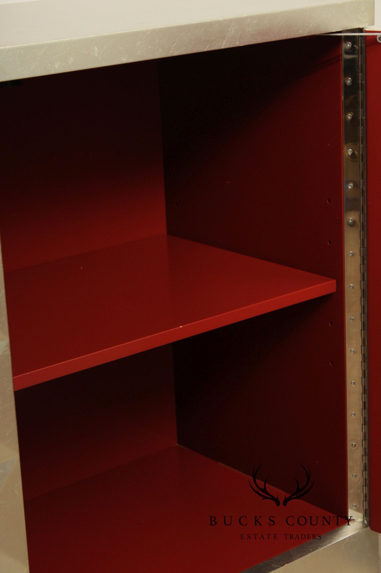 Baker Furniture Pair Of Barbara Barry Silver Leaf Diamond Front Cabinets