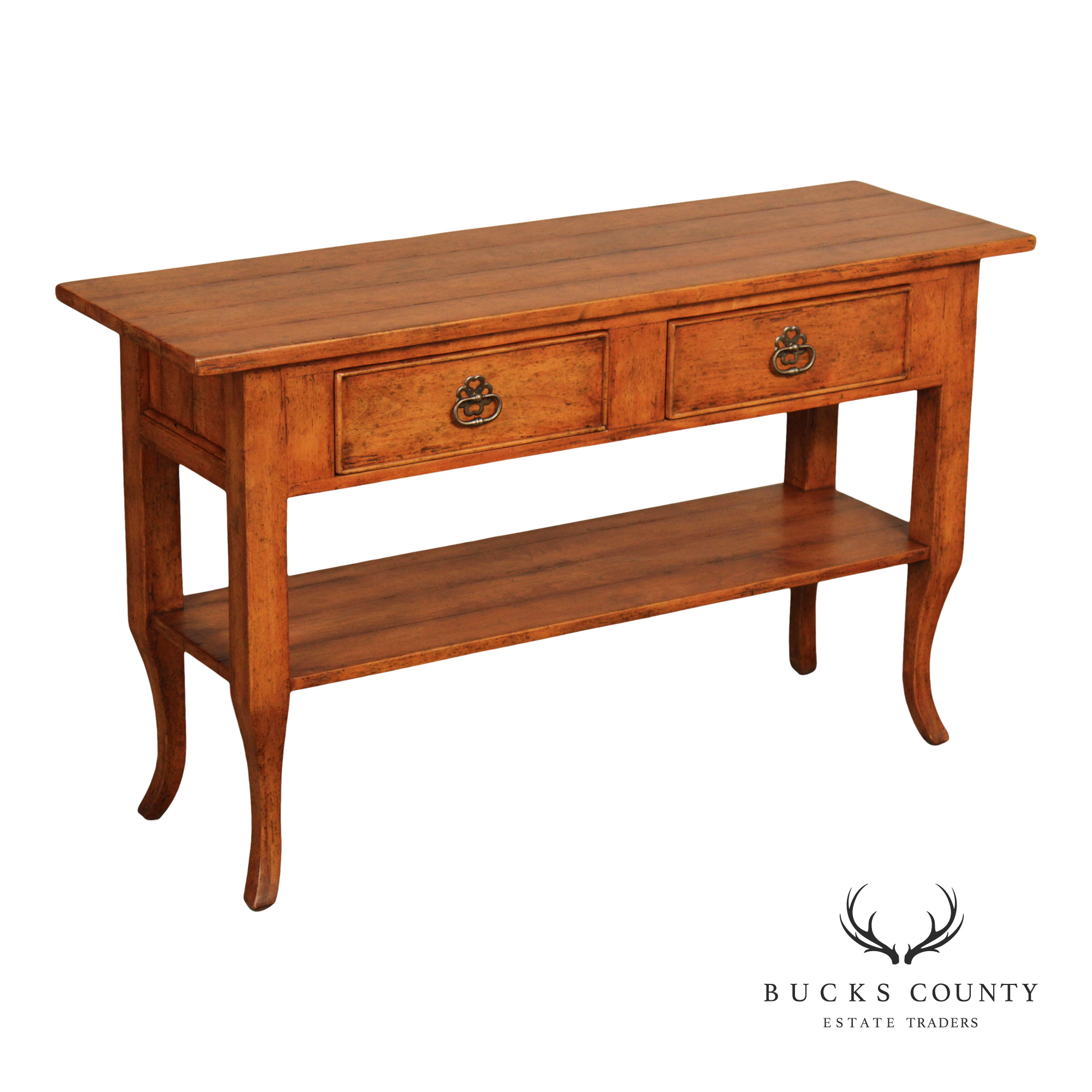 Bausman And Company French Country Style Two Drawer Fruitwood Console Table