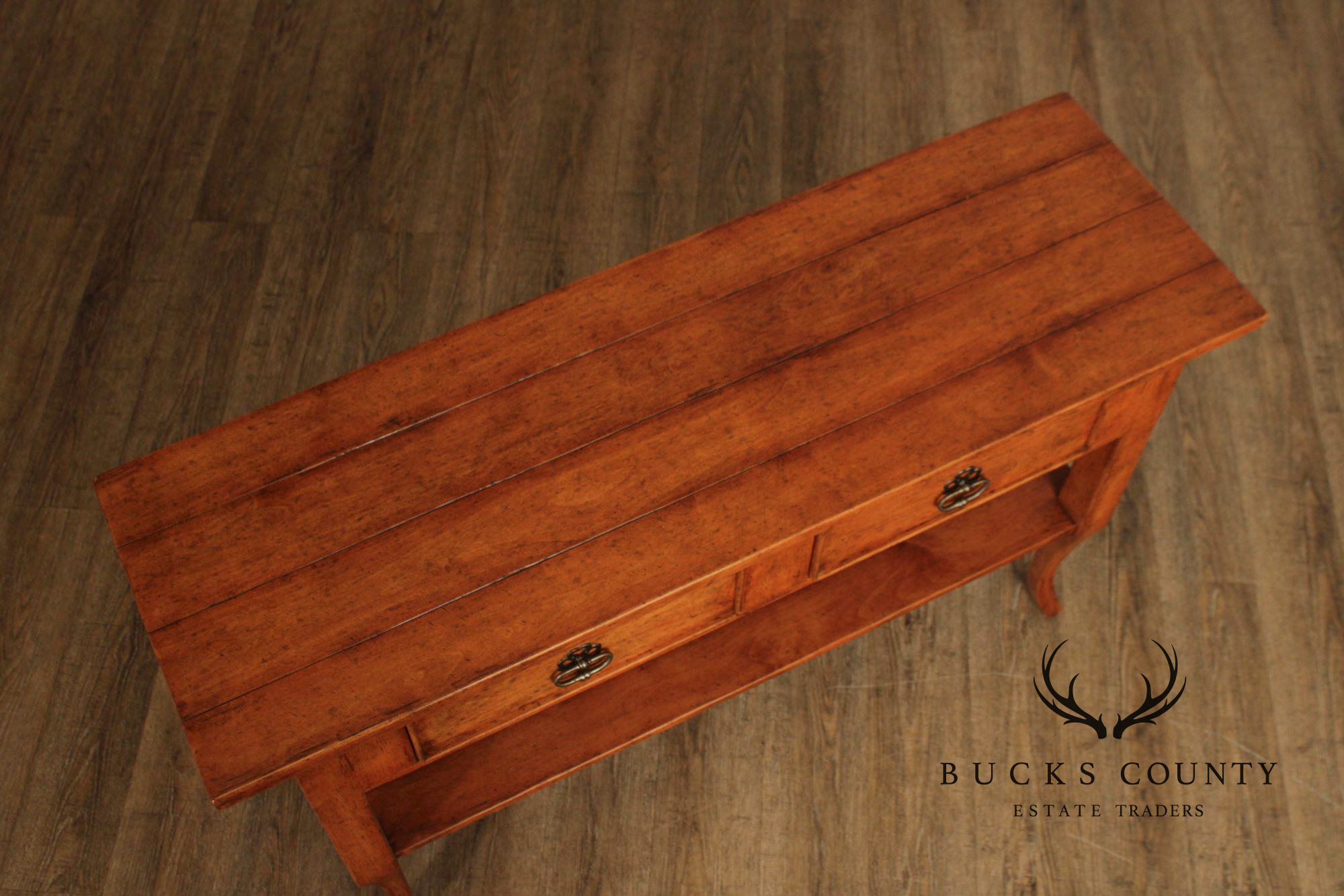 Bausman And Company French Country Style Two Drawer Fruitwood Console Table