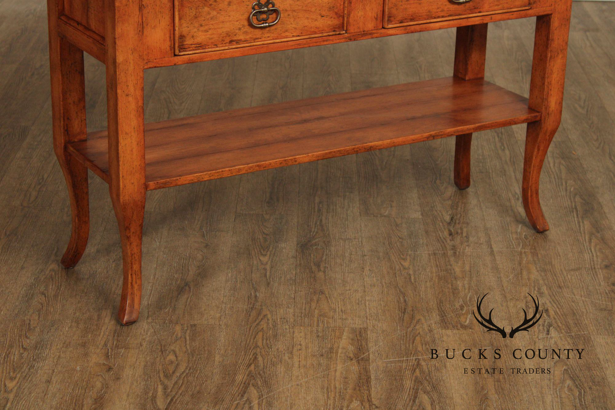 Bausman And Company French Country Style Two Drawer Fruitwood Console Table
