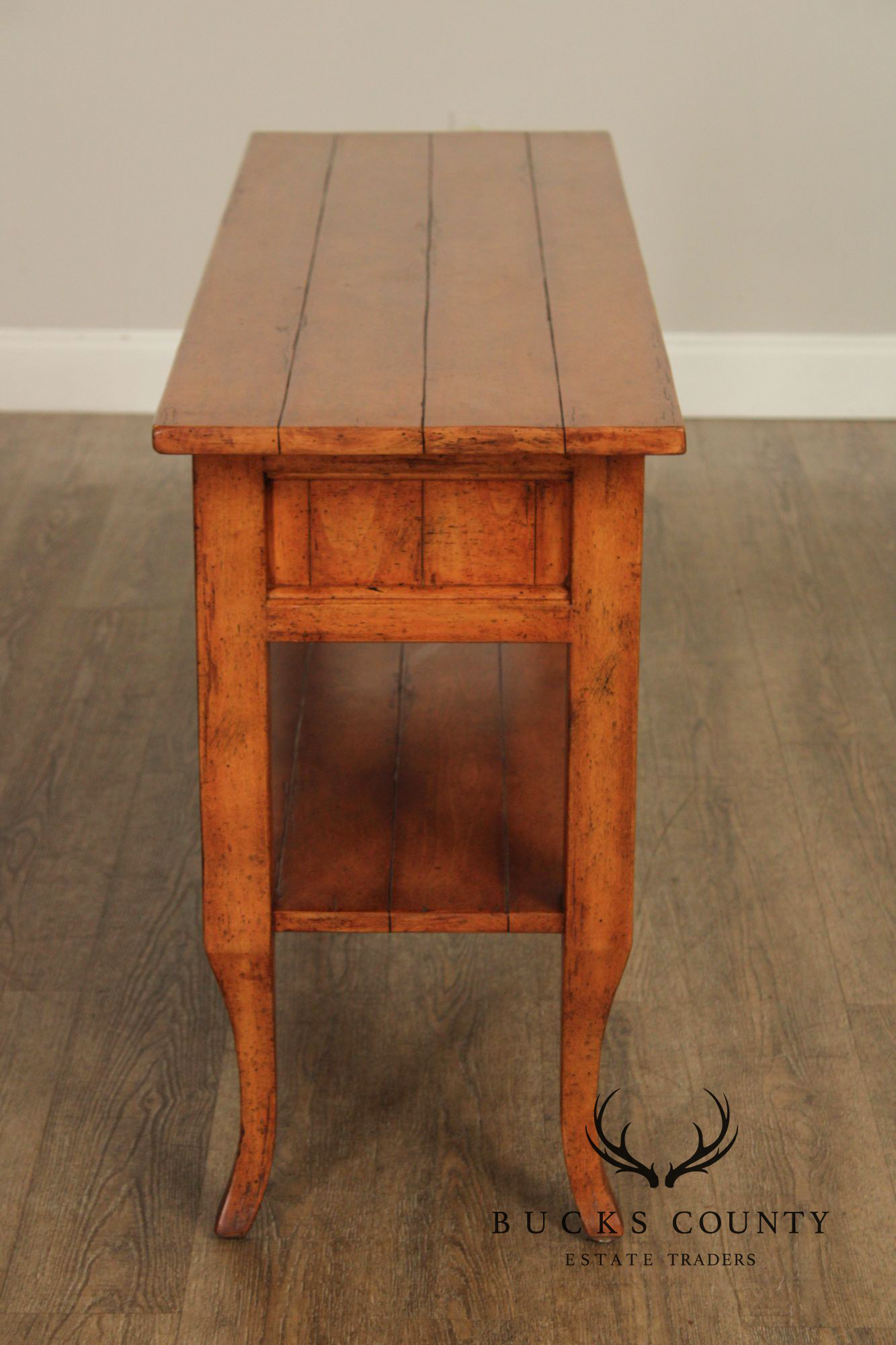 Bausman And Company French Country Style Two Drawer Fruitwood Console Table