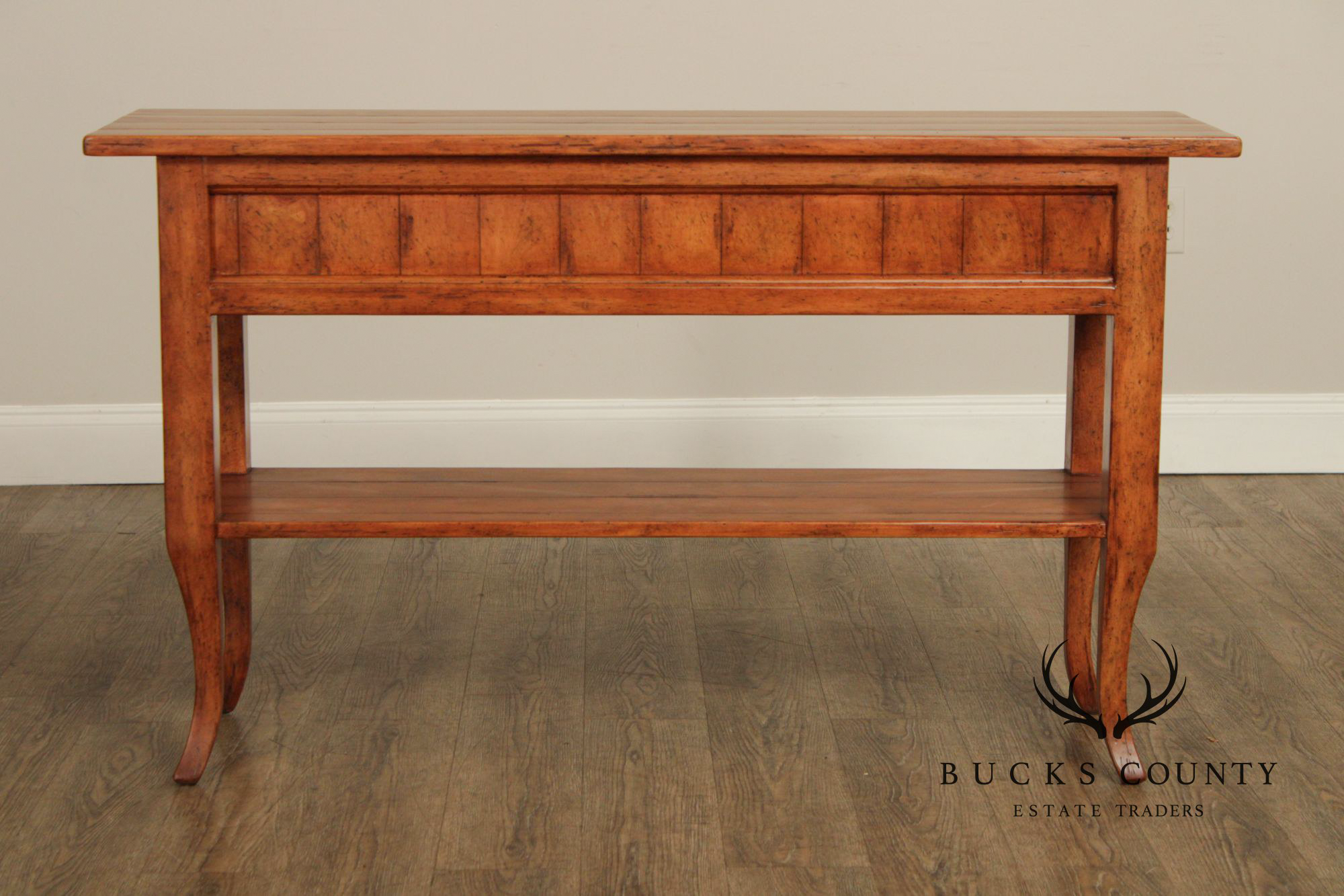 Bausman And Company French Country Style Two Drawer Fruitwood Console Table