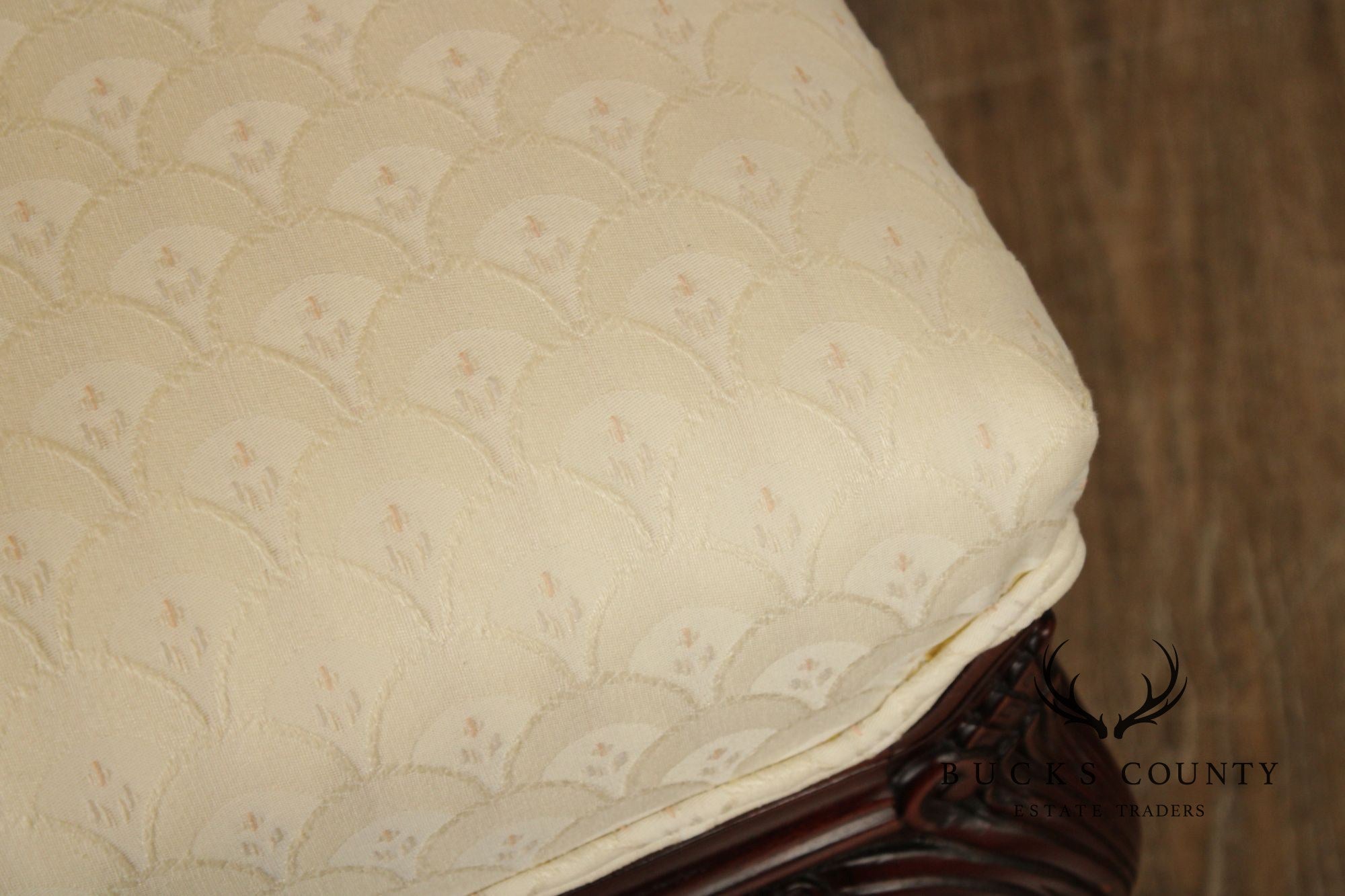 Thomasville Pair Of Chippendale Style Mahogany Upholstered Ottomans