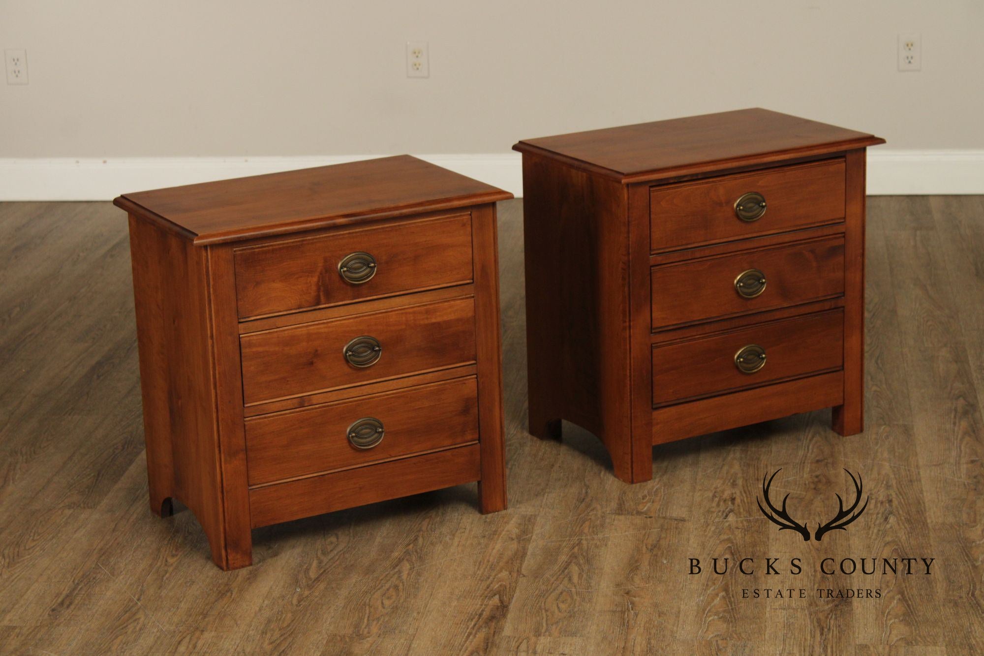 Crawford Furniture Pair Of Maple Three Drawer Nightstands