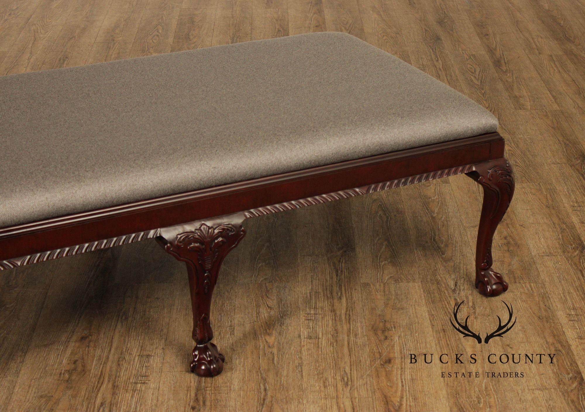 Baker Stately Homes Georgian Style Carved Mahogany Upholstered Bench