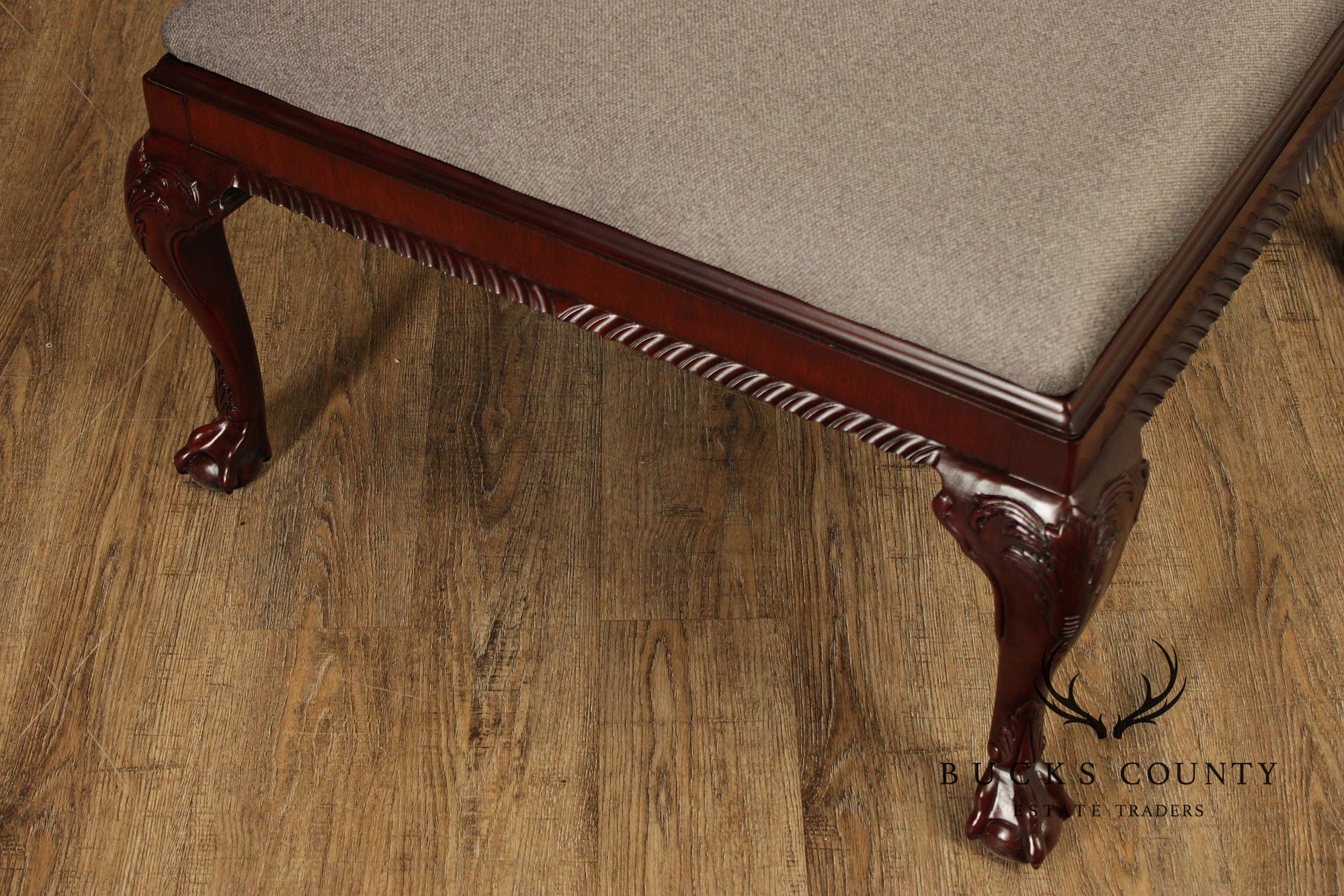 Baker Stately Homes Georgian Style Carved Mahogany Upholstered Bench