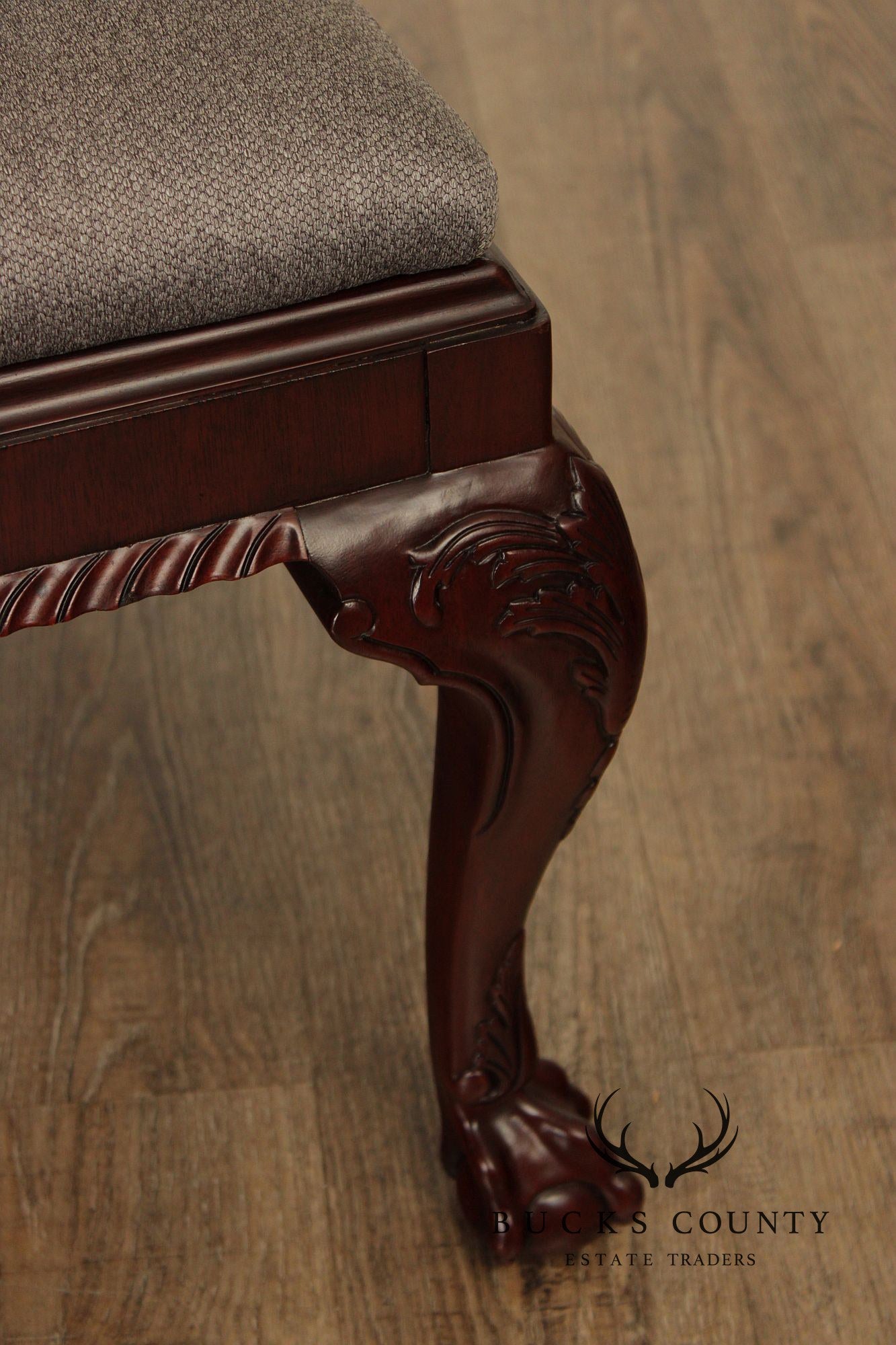 Baker Stately Homes Georgian Style Carved Mahogany Upholstered Bench
