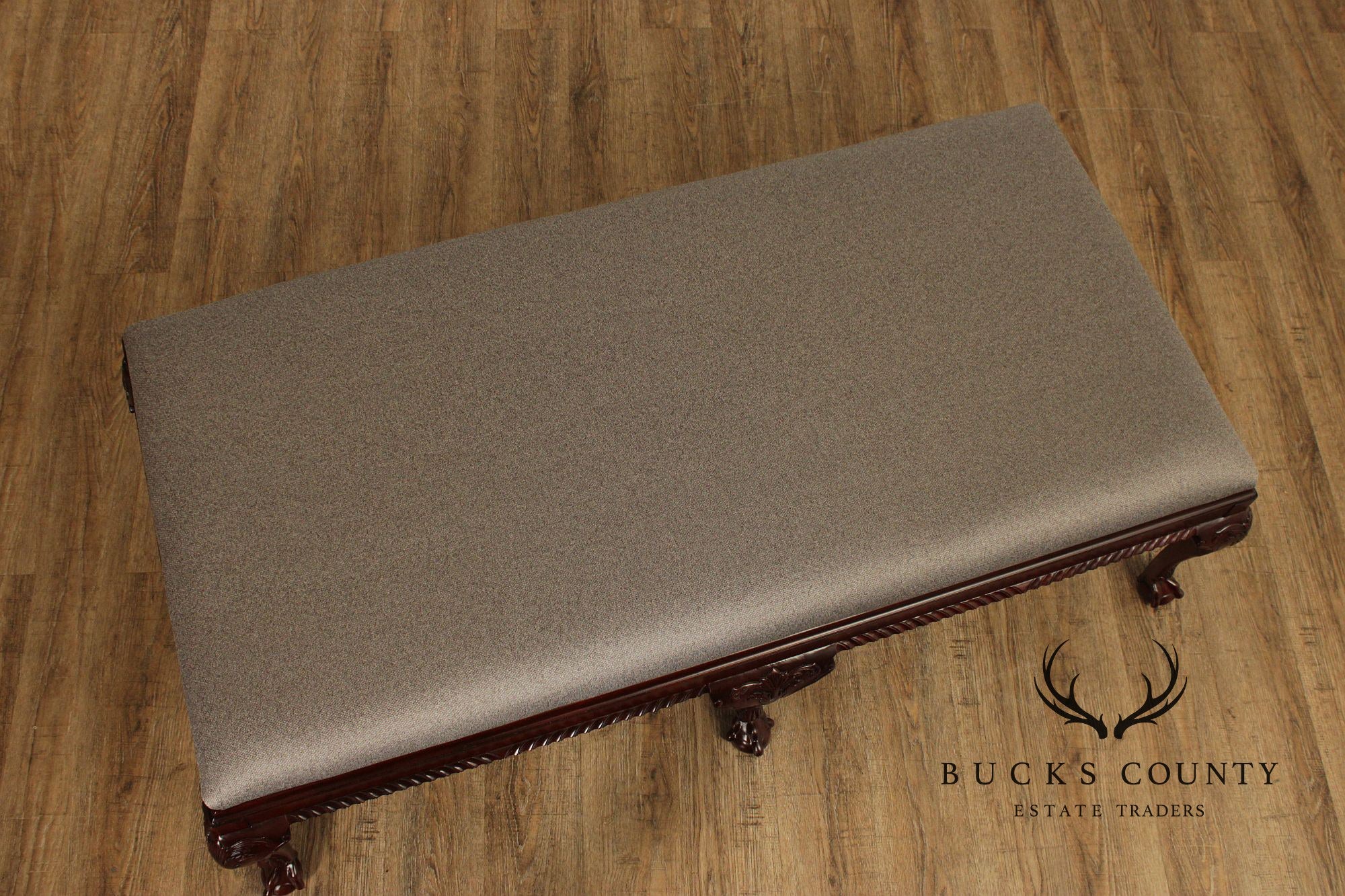 Baker Stately Homes Georgian Style Carved Mahogany Upholstered Bench