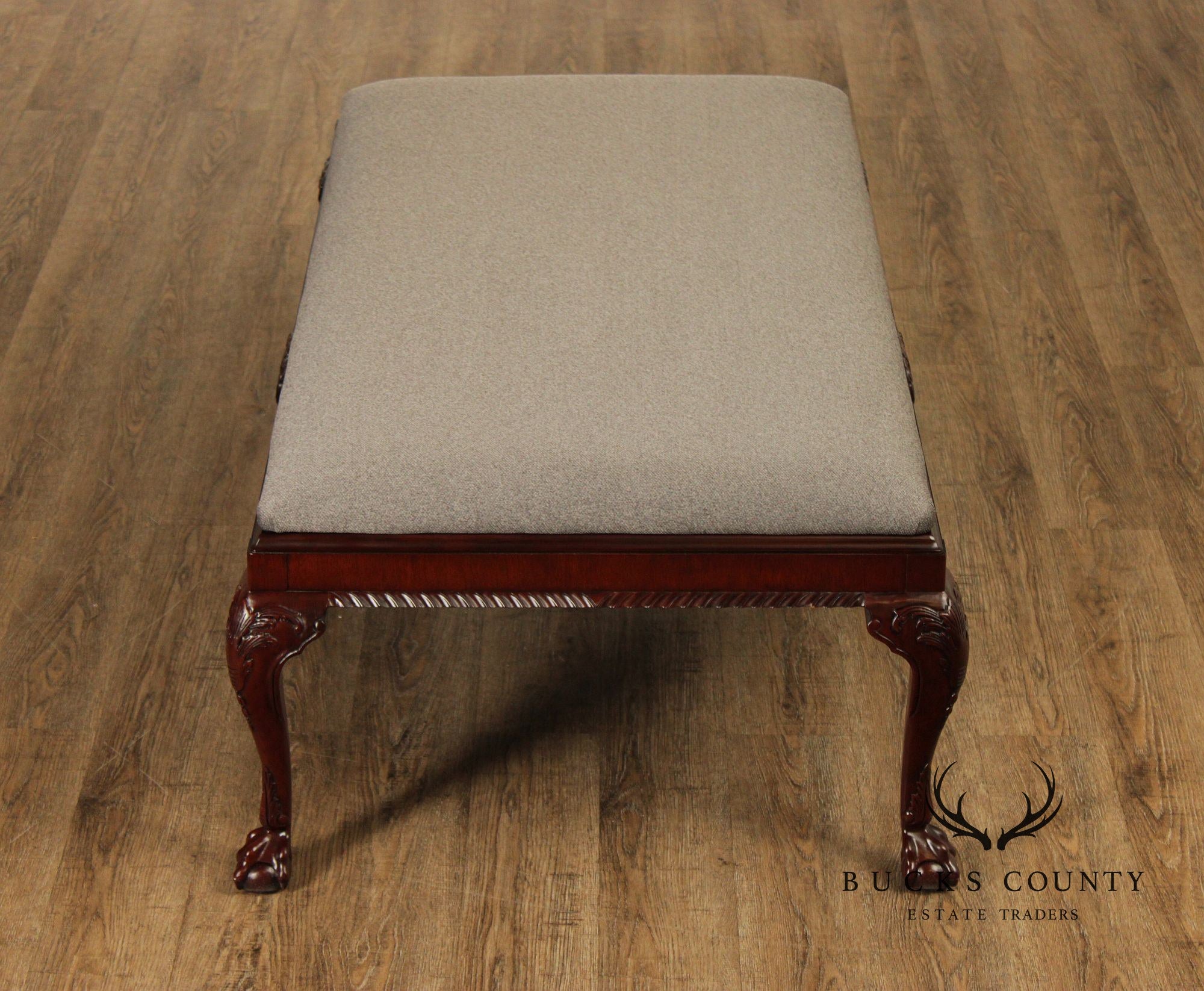 Baker Stately Homes Georgian Style Carved Mahogany Upholstered Bench