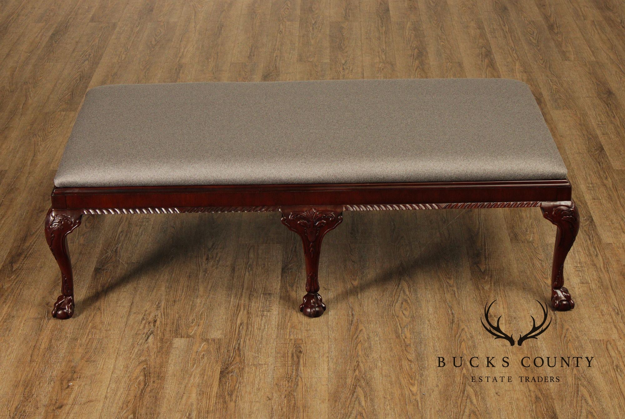 Baker Stately Homes Georgian Style Carved Mahogany Upholstered Bench