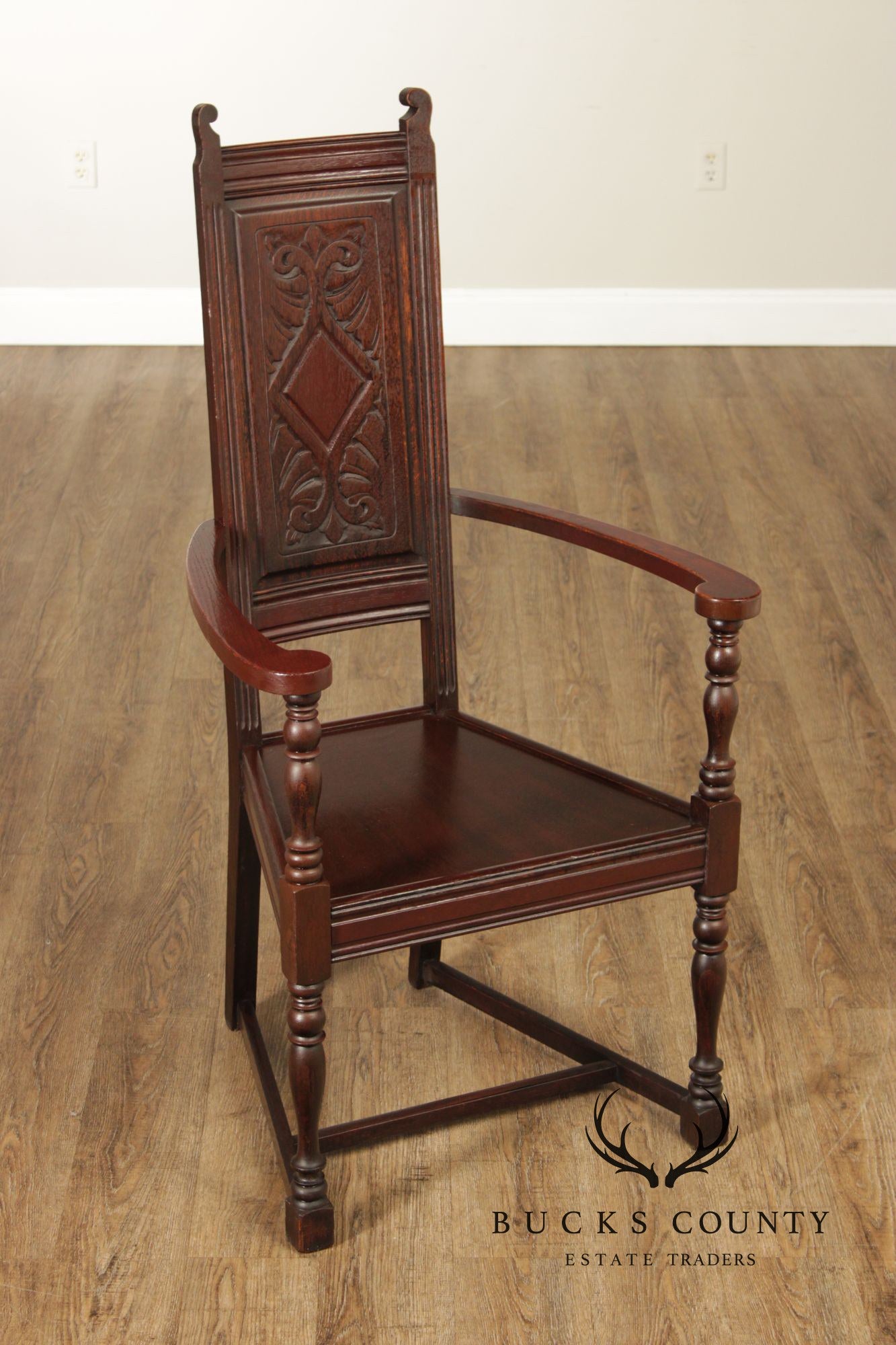 English Traditional Carved Oak Throne Chair