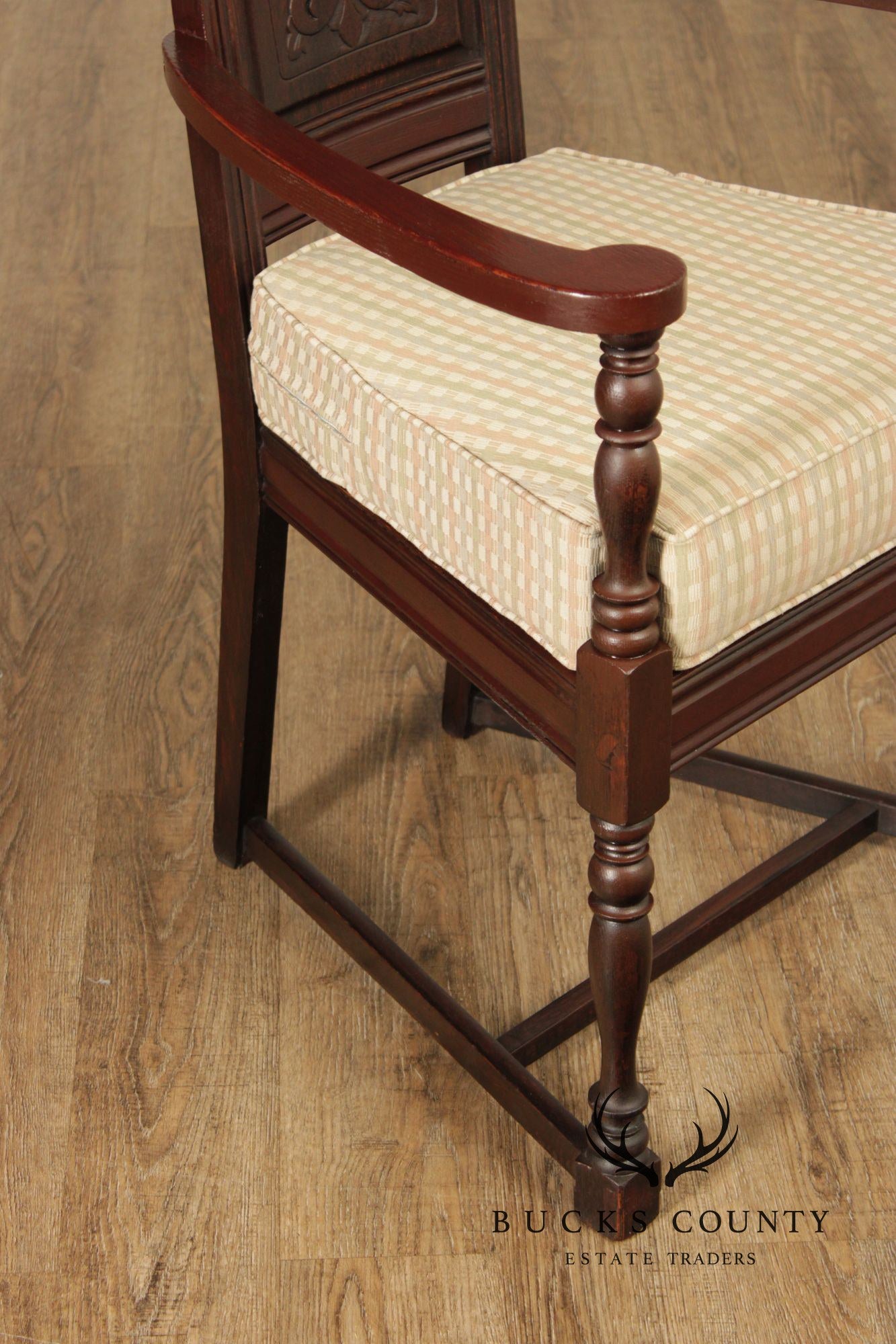 English Traditional Carved Oak Throne Chair