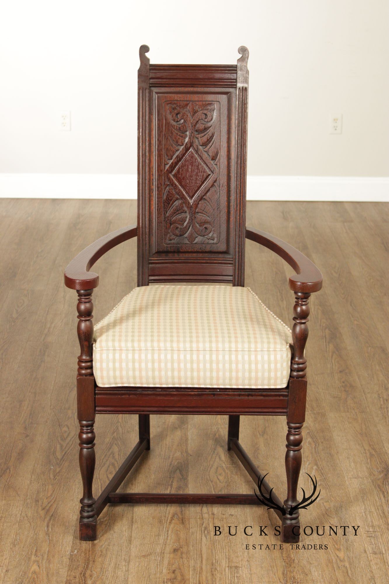 English Traditional Carved Oak Throne Chair