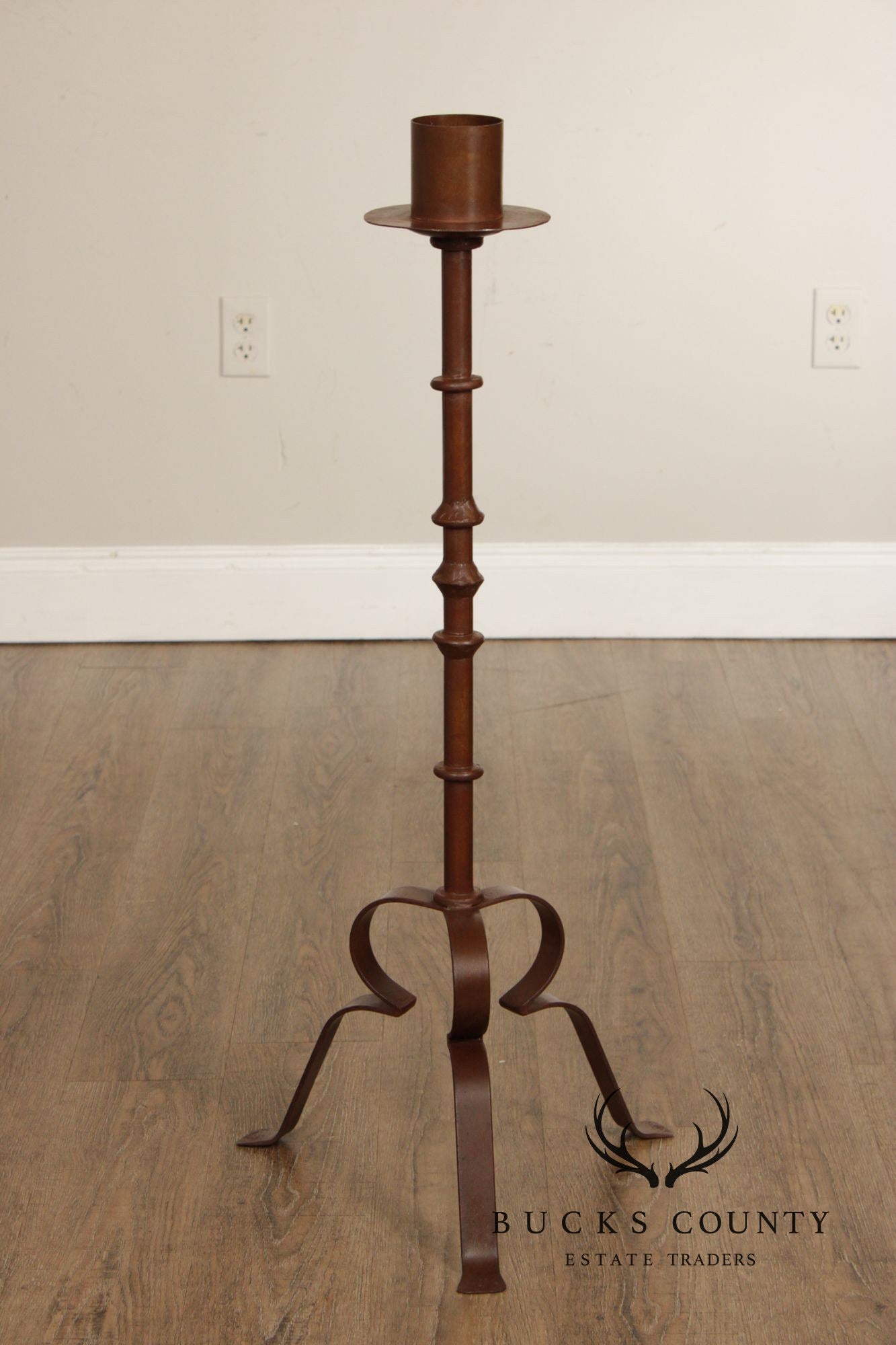 Vintage European Set of Three Tall Iron Candlesticks