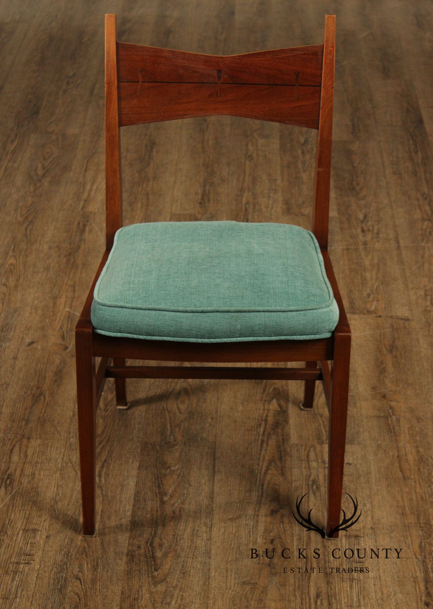 Lane Furniture Set Of Four Mid Century Modern Walnut Tuxedo Dining Chairs
