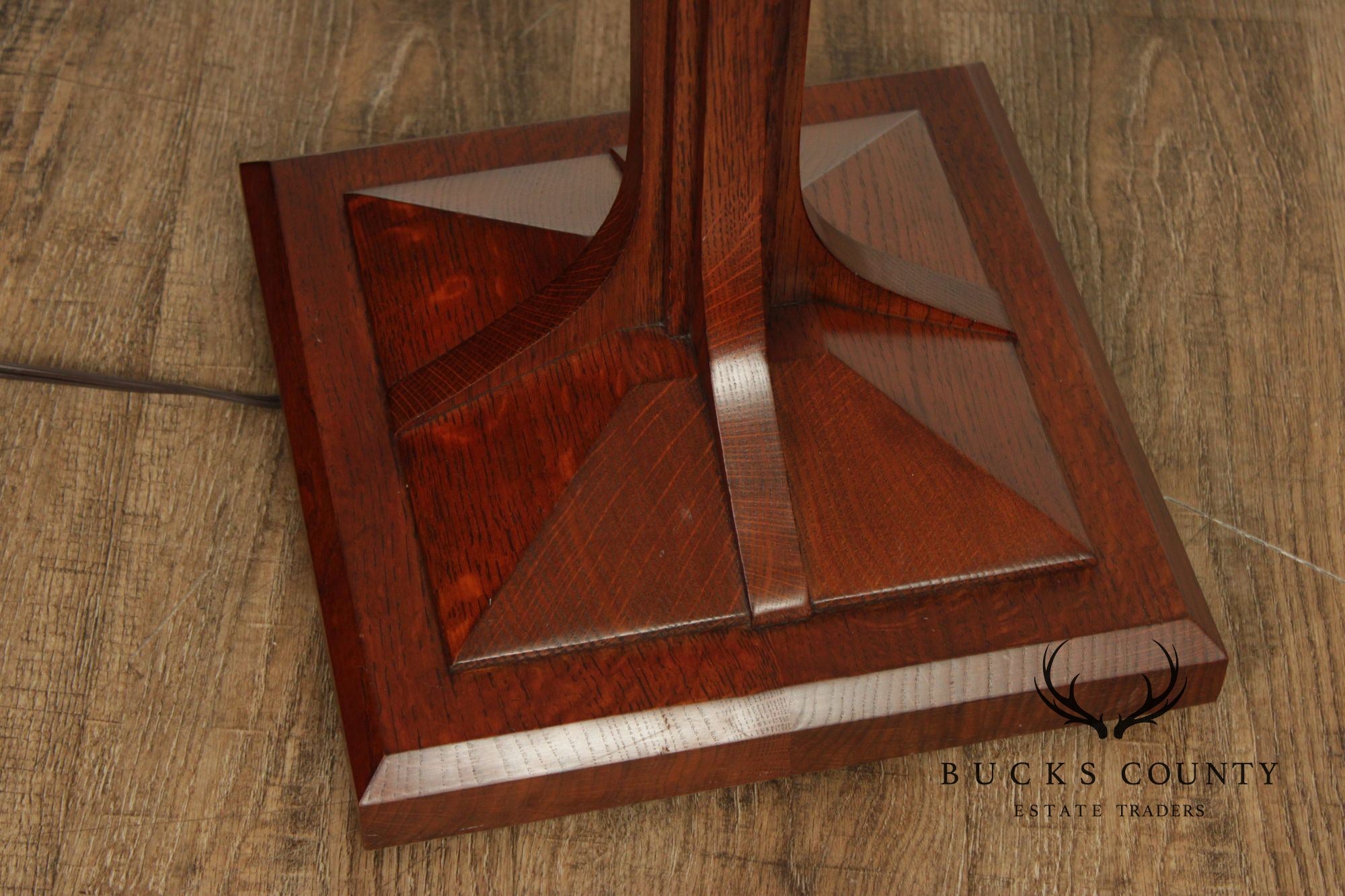 Stickley Mission Collection Oak Torchiere Floor Lamp With Art Glass Shade