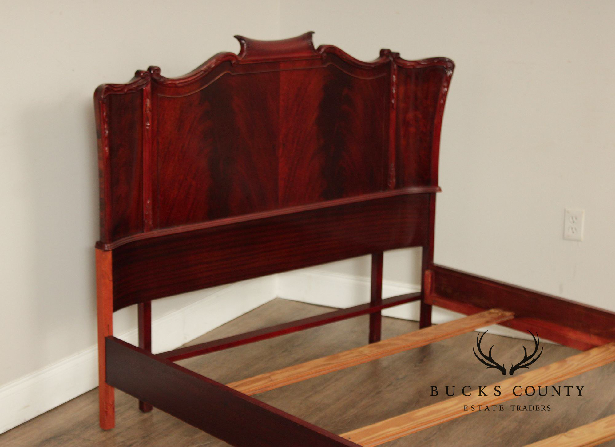 1940's French Louis XV Style Flame Mahogany Full Size Bed