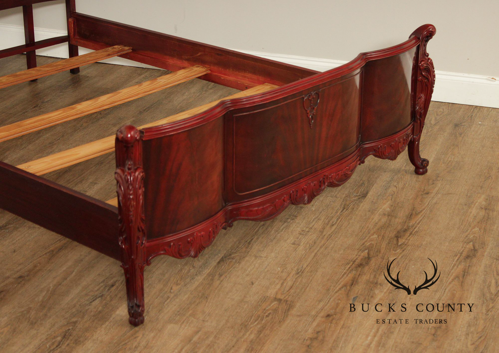 1940's French Louis XV Style Flame Mahogany Full Size Bed