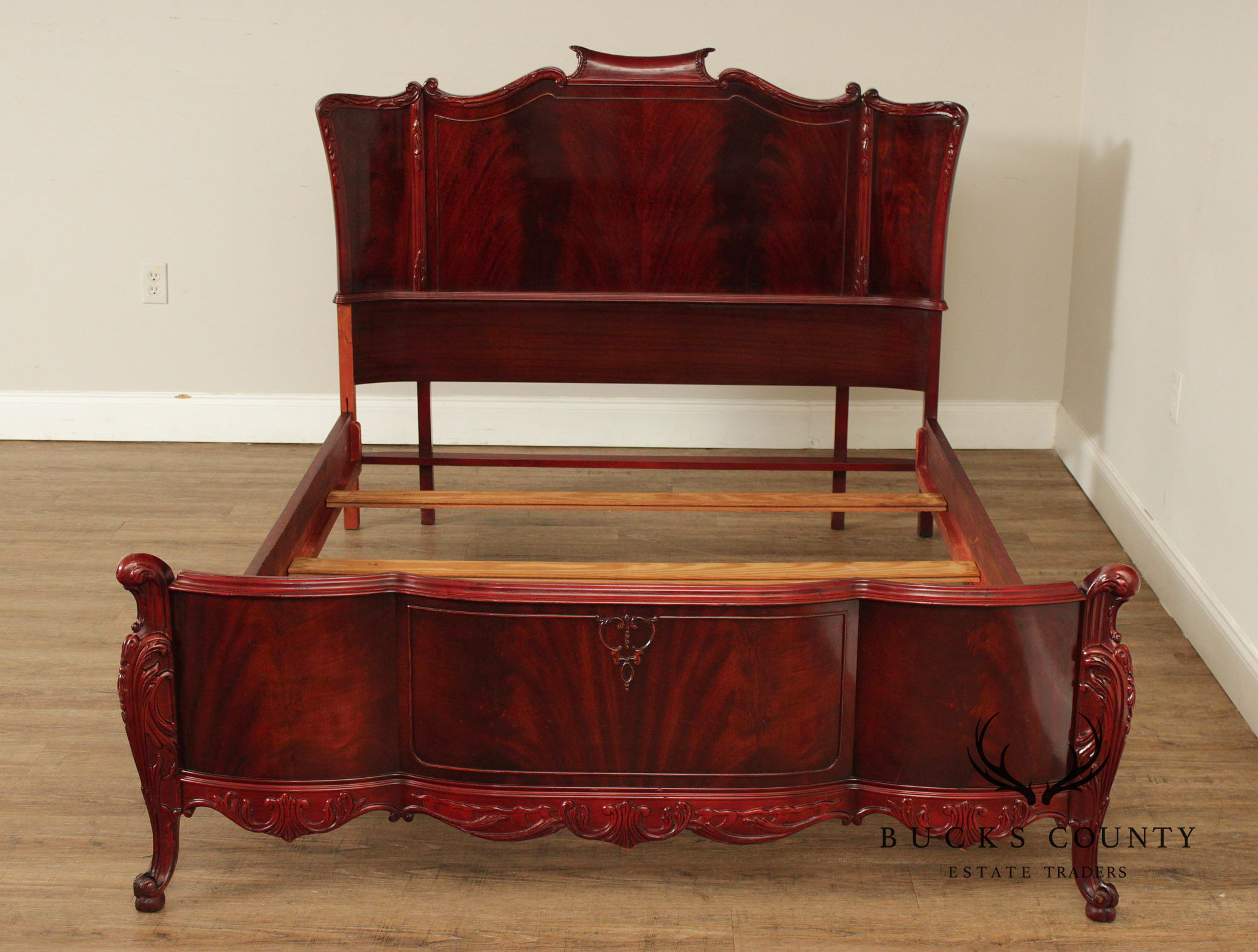 1940's French Louis XV Style Flame Mahogany Full Size Bed
