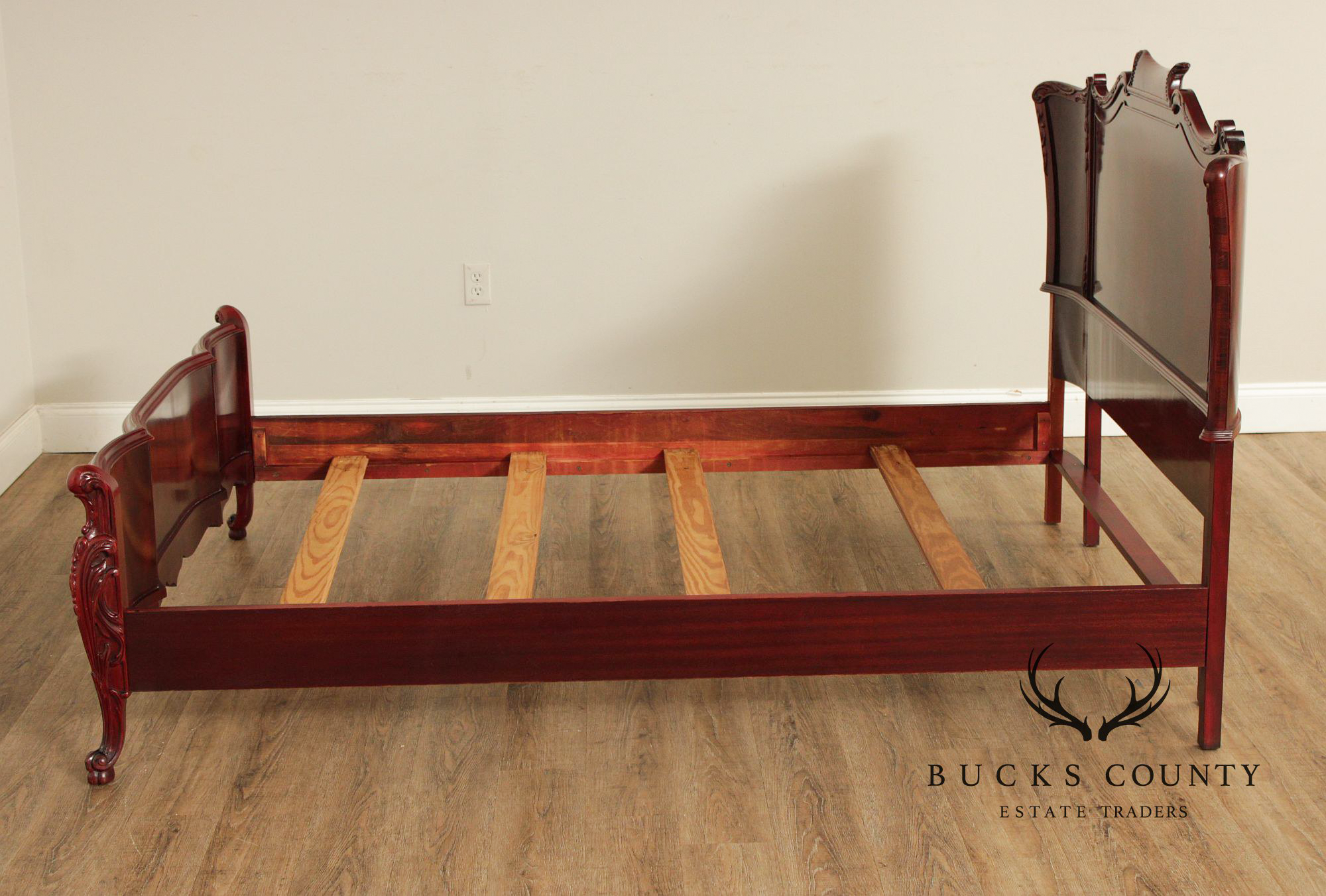 1940's French Louis XV Style Flame Mahogany Full Size Bed