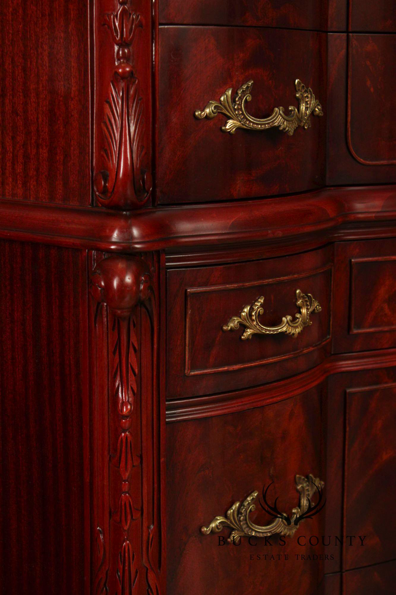 1940's French Louis XV Style Flame Mahogany Tall Chest