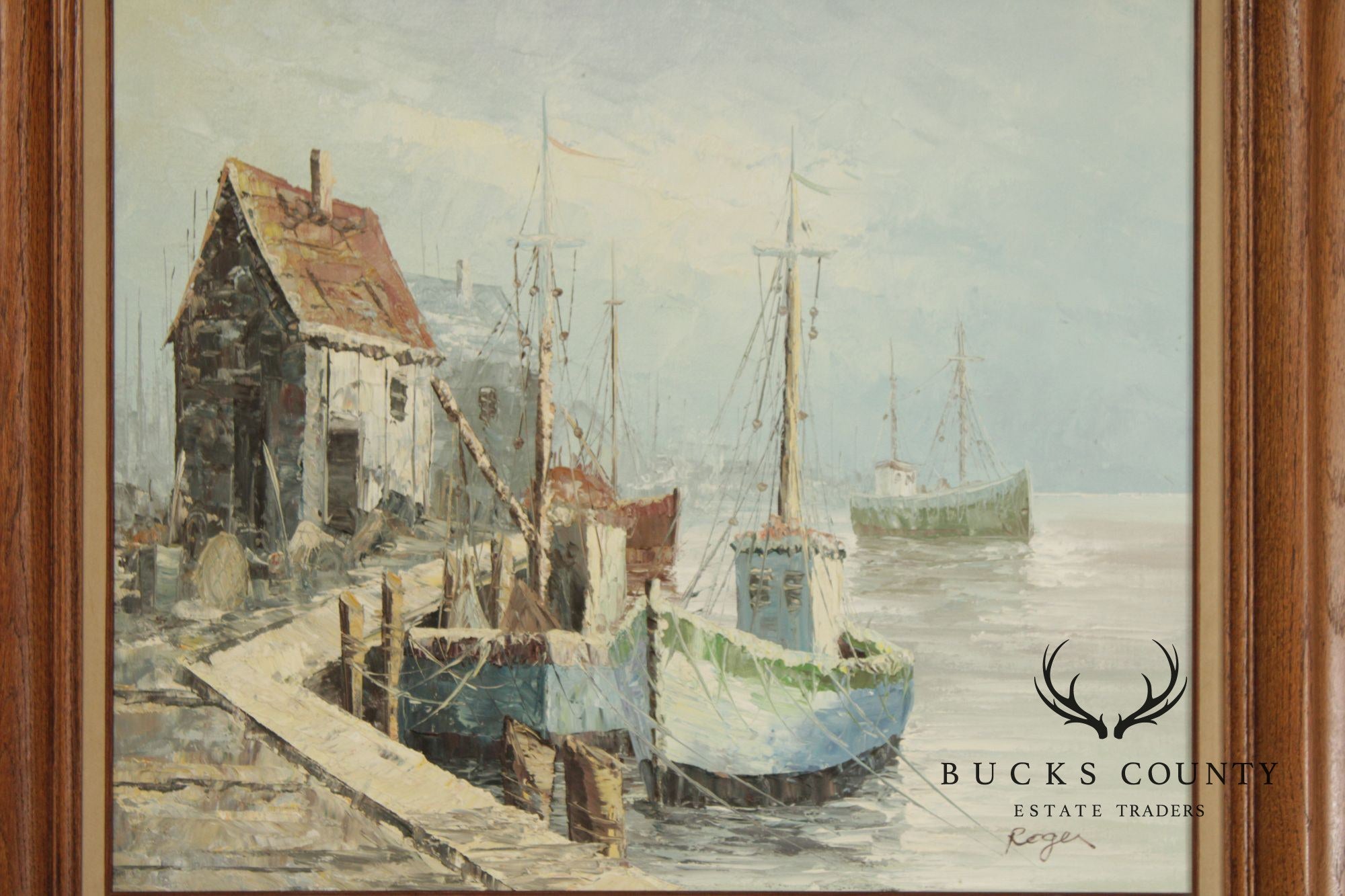 Artist Signed Oil Painting, Fishing Boats