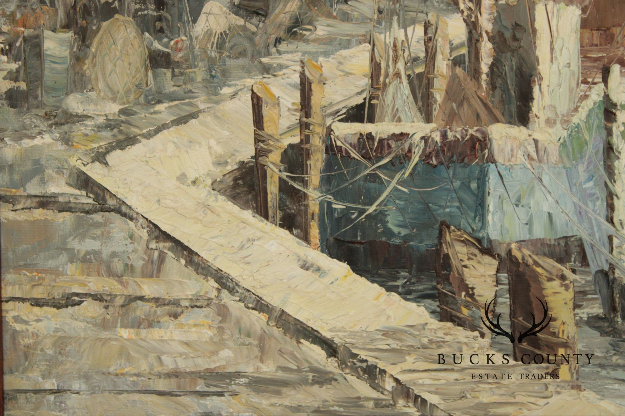 Artist Signed Oil Painting, Fishing Boats