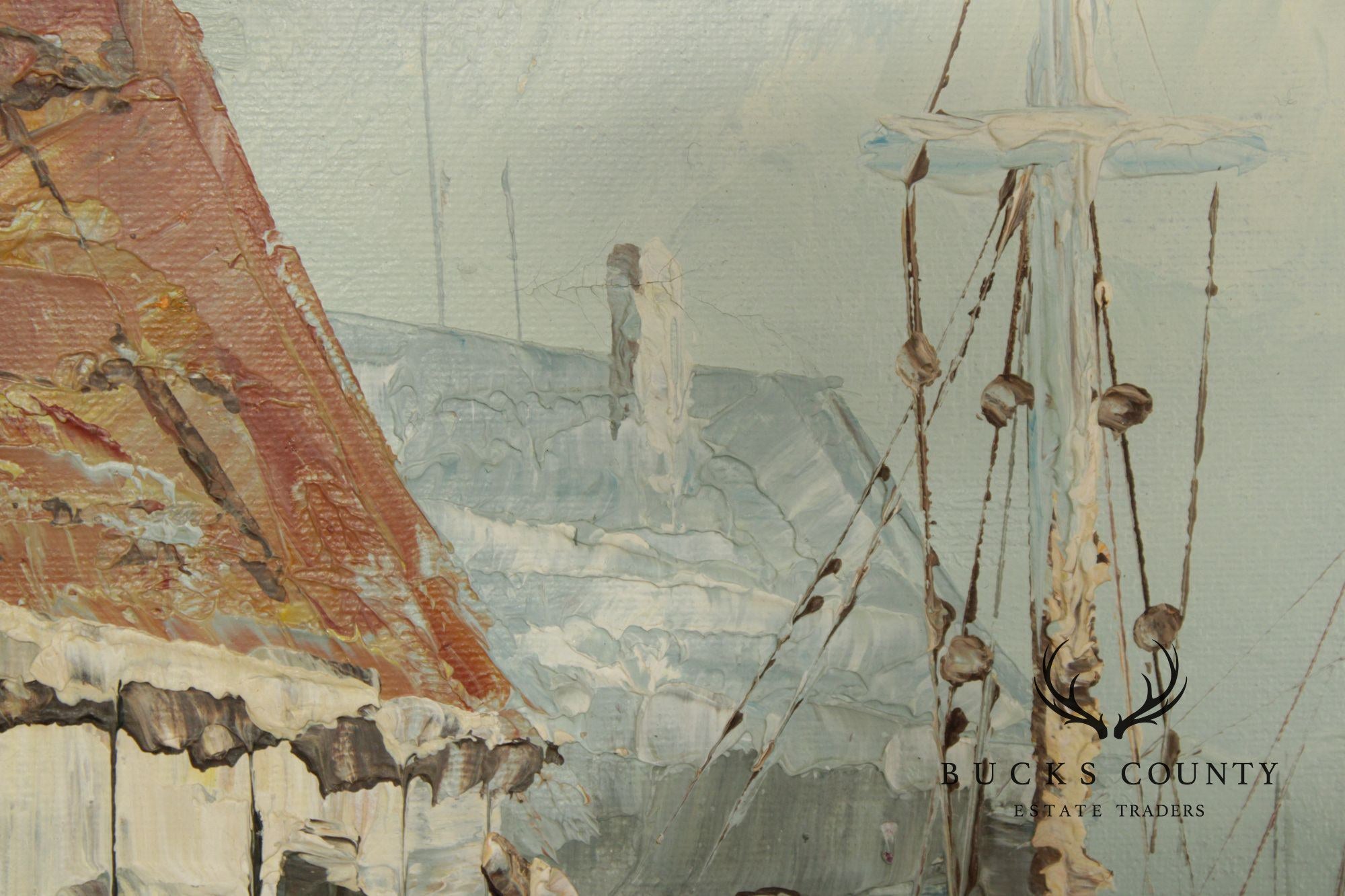 Artist Signed Oil Painting, Fishing Boats